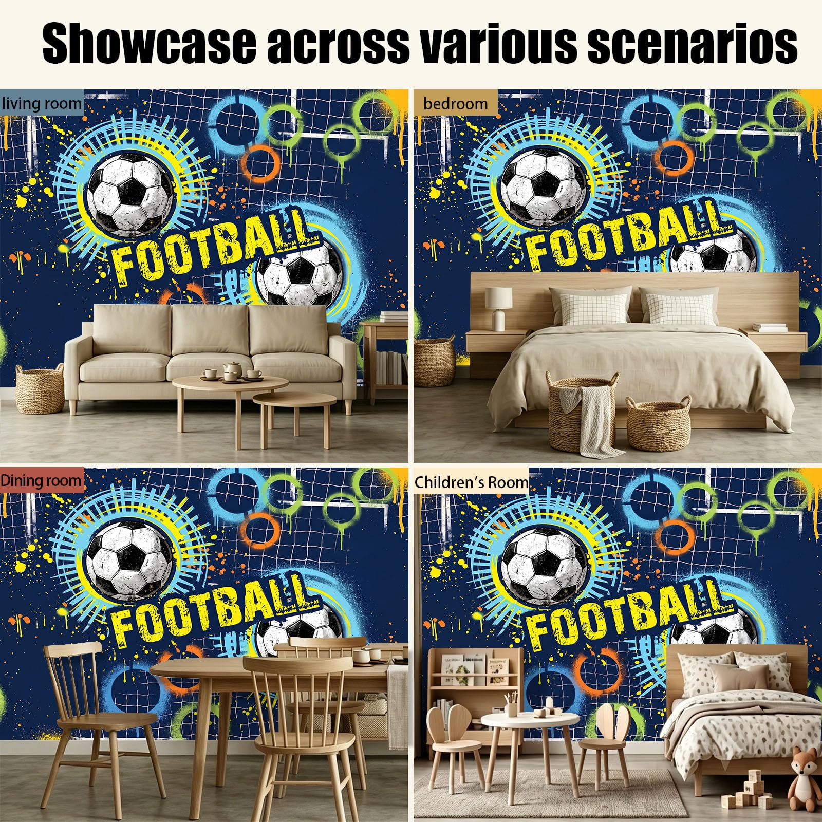 Fototapeta sportowa, 138in x 101in / 350 x 256 cm (szer. x wys.), włóknina, wysokiej jakości, nowoczesna, geometryczna, uliczna, piłka nożna, grafika, do domu, DIY, dekoracja, plakat, obraz na ścianę