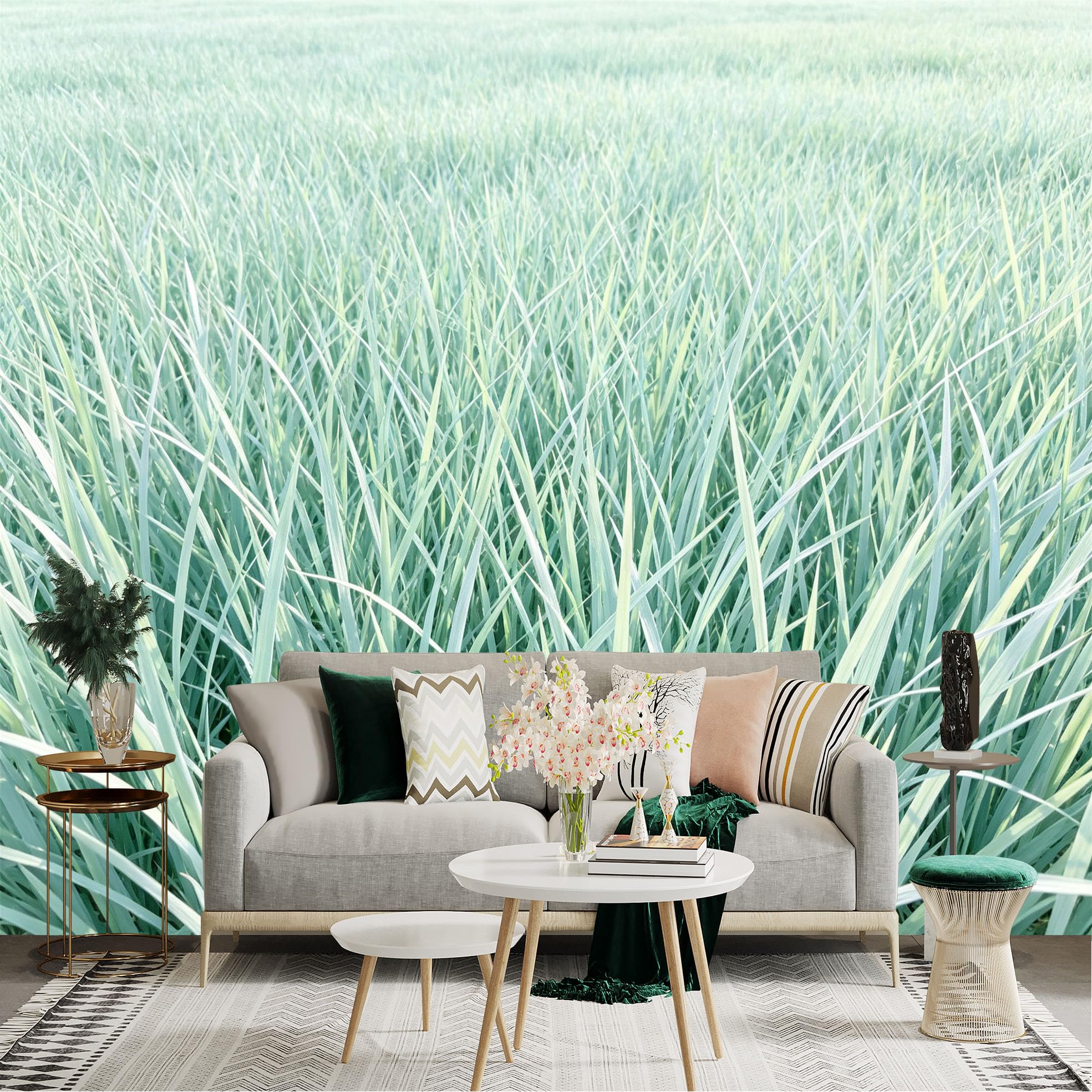 Lnzczhyre Dbh260521558 Custom Size Wall Sticker Mural， Serene Meadow， Soft Greenery， Natural Botanical Landscape， For Wall Decoration， Peelandstick Wall Decals.