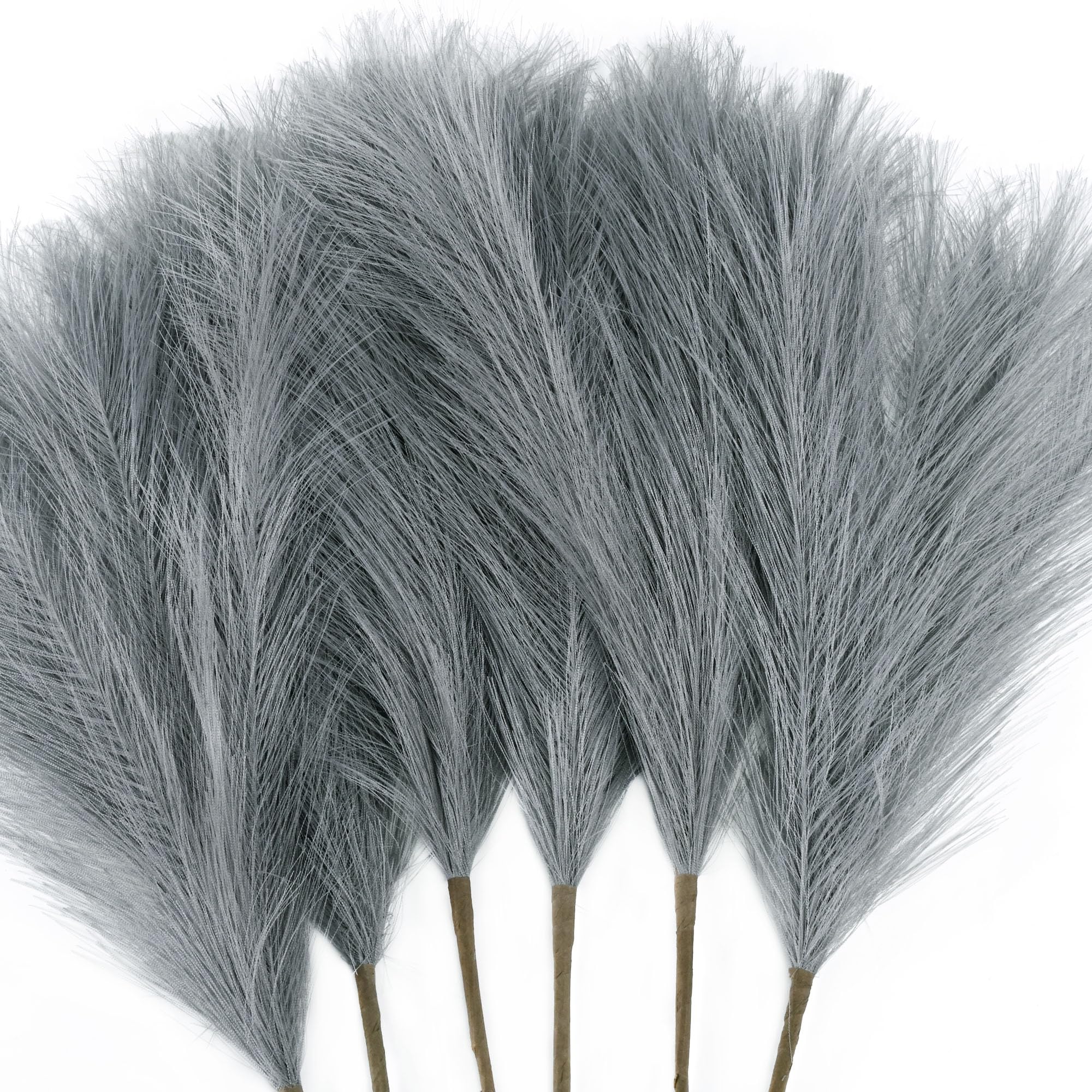 Lot de 6 arrangements d'herbes de la pampa artificielles – 45 cm – Tiges d'herbe artificielle moelleuse pour décoration d'intérieur et de mariage (gris)