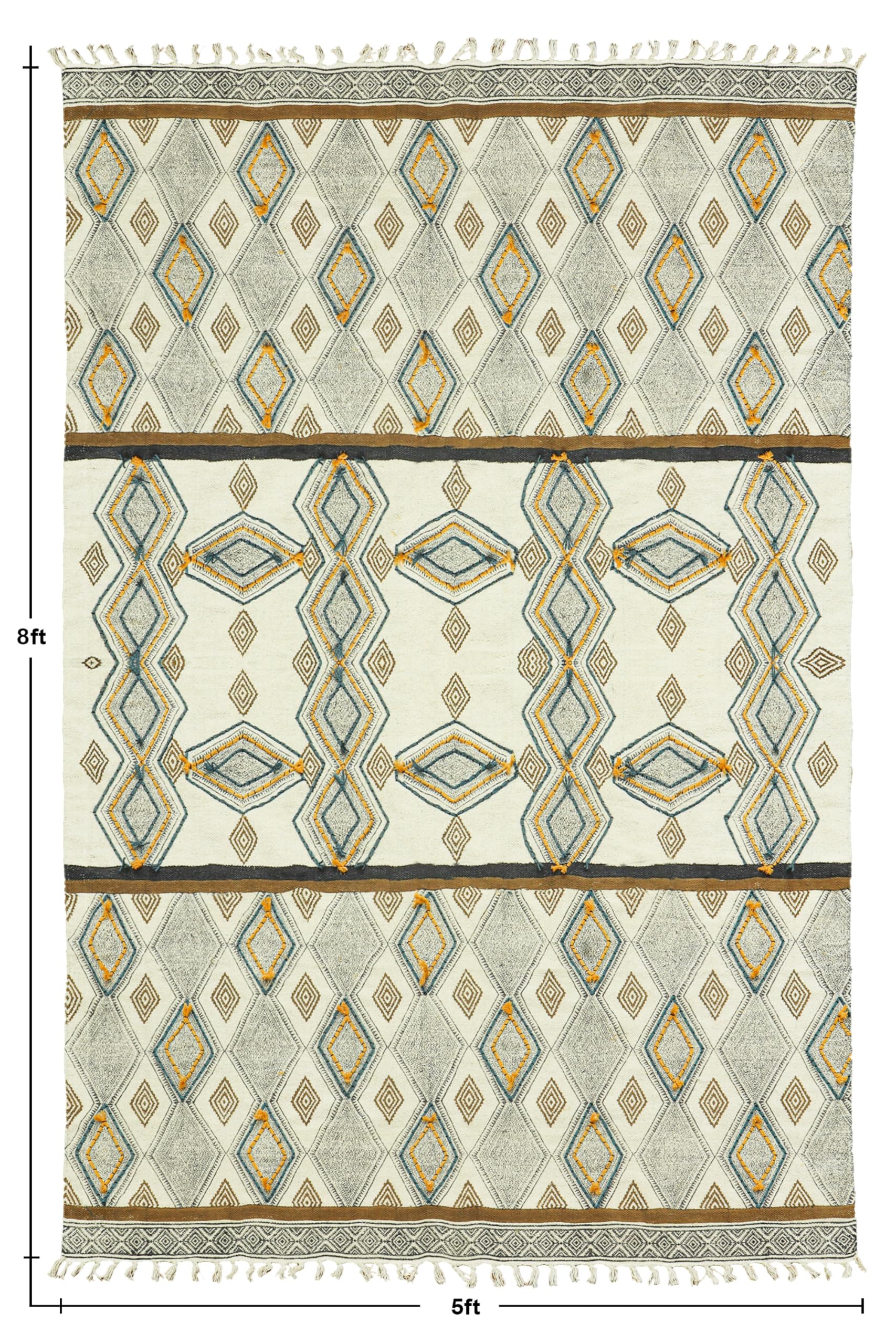 Kelim-Teppich, 3 m, quadratisch, matt, grau und beige, geometrisch, dick, 0,48 cm, Flachgewebe, handwaschbar, für drinnen und draußen, Baumwollteppiche für Flur, Esszimmer