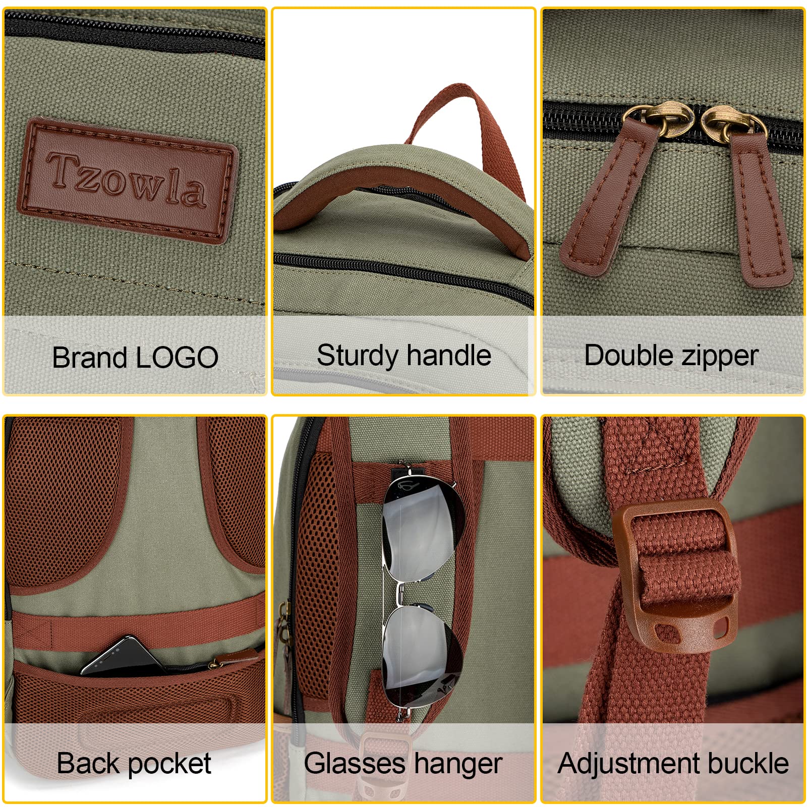 Tzowla Canvas Laptop Backpack, Bag for Men Women,Travel Work Rucksack Fits 15.6 Inch Laptop, Bookbag with USB Charging Port