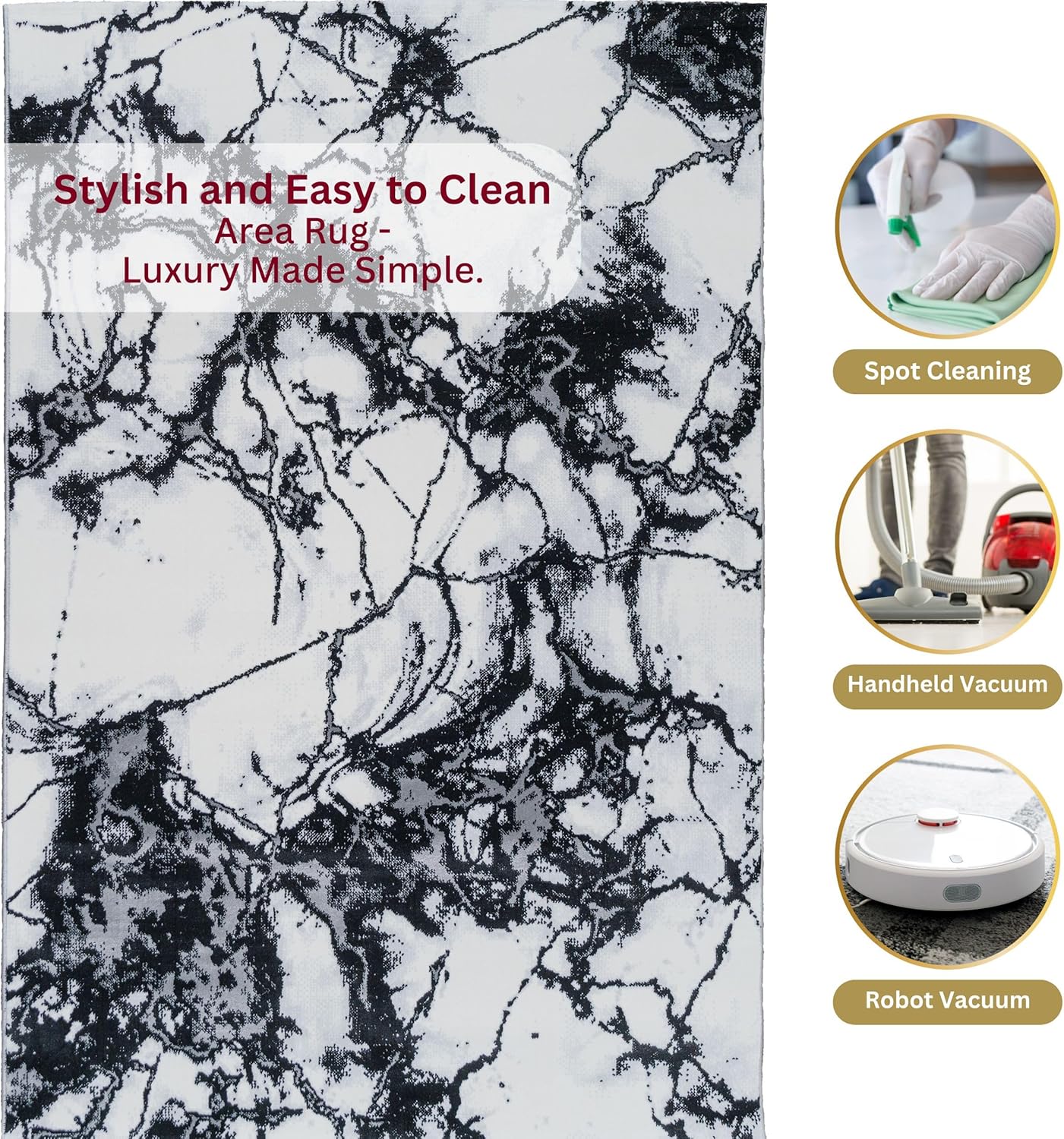 3.2x5.7 Area Rugs for Living Room Carpet - Modern Abstract Steam Washable Rug for Dining Room, Bedroom, Office, Thick Non-Shedding Medium Pile for High Traffic - Jute Backing - Gray Marble