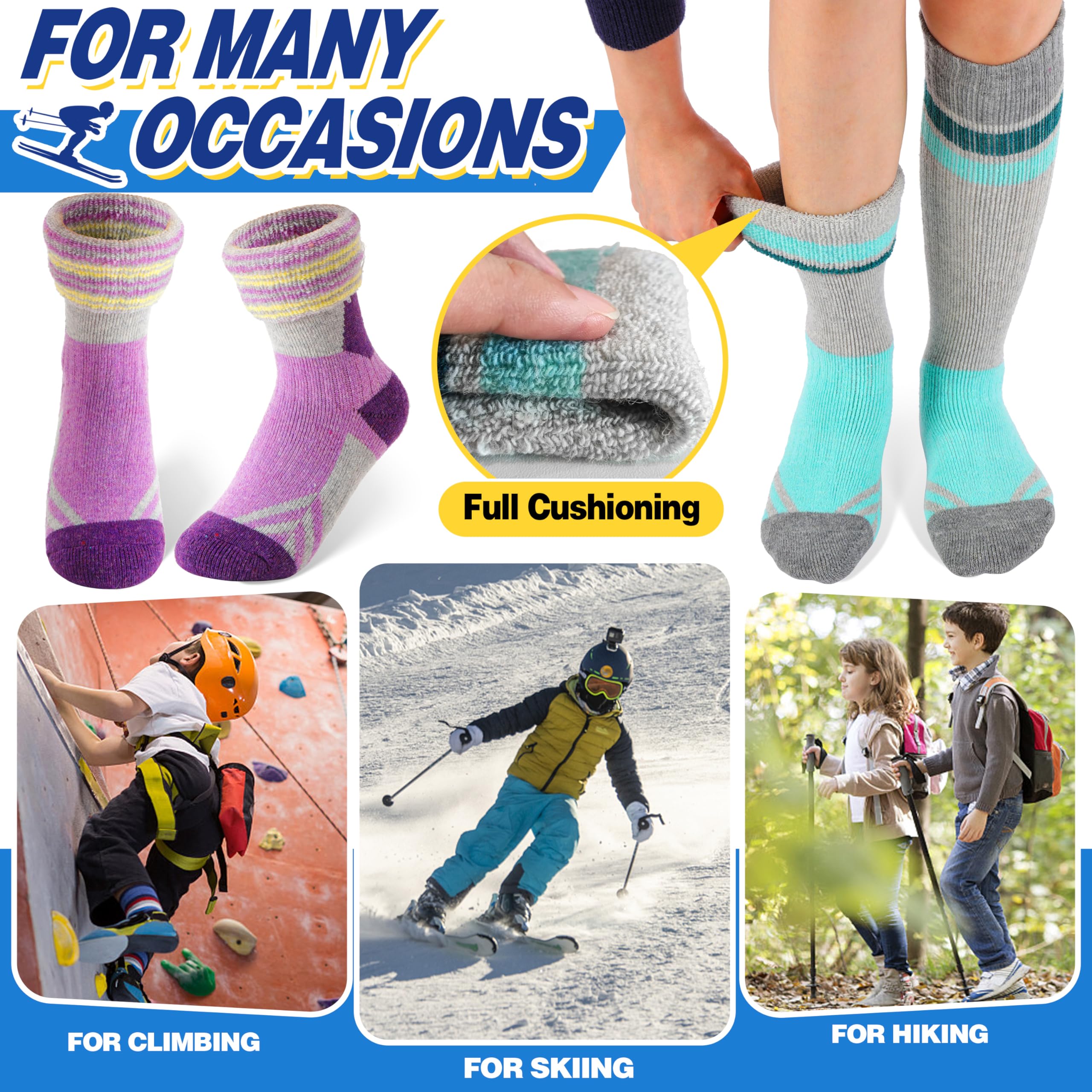 ANTSANG 3 Pares Calcetines Ski Lana Merino Niños Niñas Térmicos Abrigados Invierno Gruesos Acolchados para Snowboard Esquí