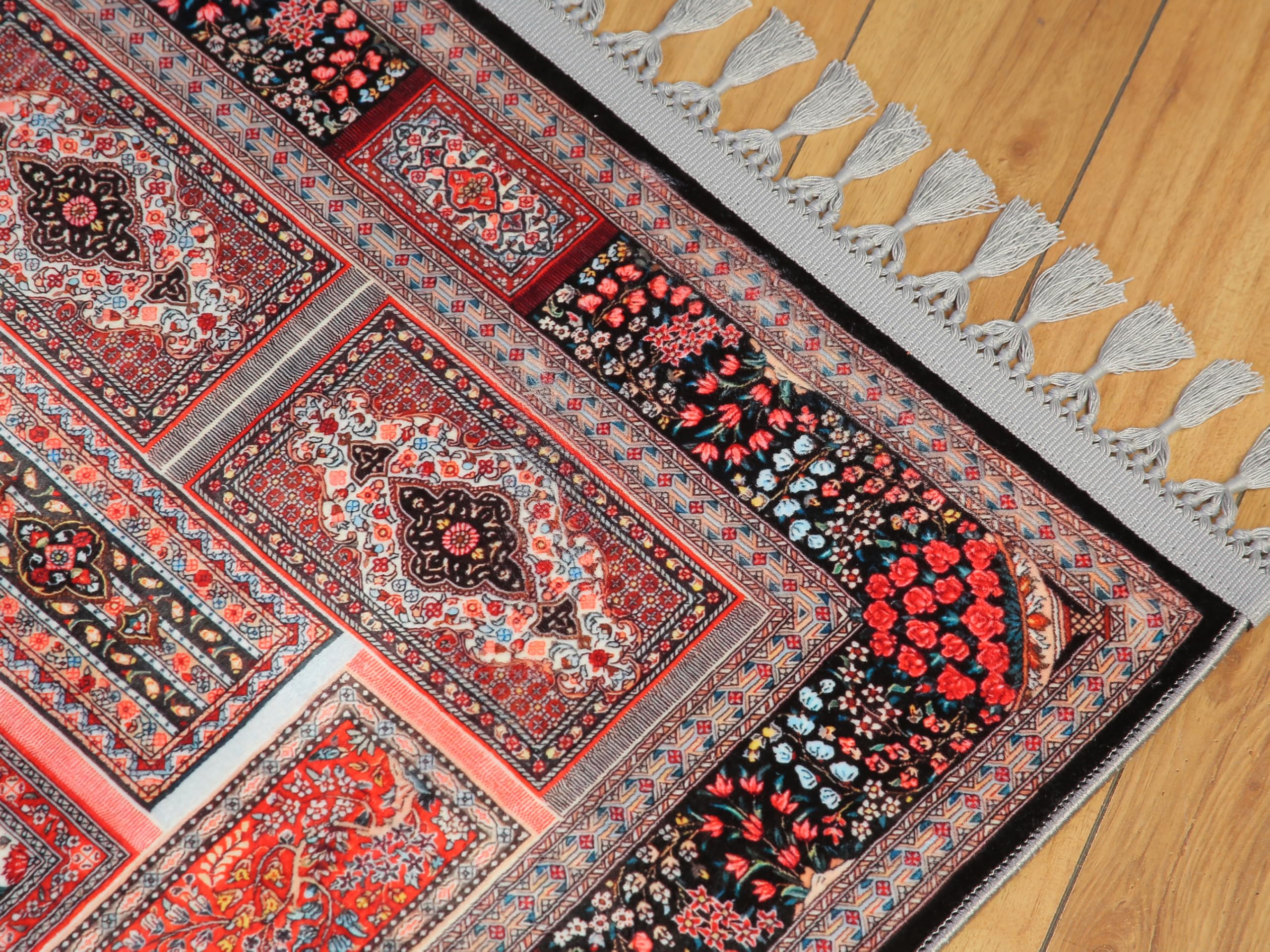 allmode homestyle şekil Tapis de prière à pompons Motif floral Rouge et noir Motif géométrique Tapis turc
