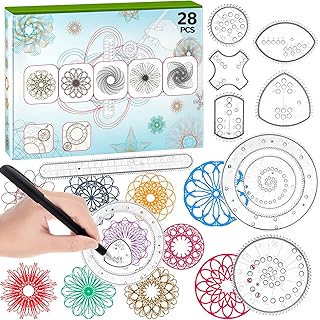 Spiral Art Clear Gear Geometric Ruler 28 Pcs Spiral Circle Template for Drawing Plastic Template Ruler Drawing Toys Spiral Curve Stencils with Pens Paper for Drawing DIY Art Crafts Sketch Creation