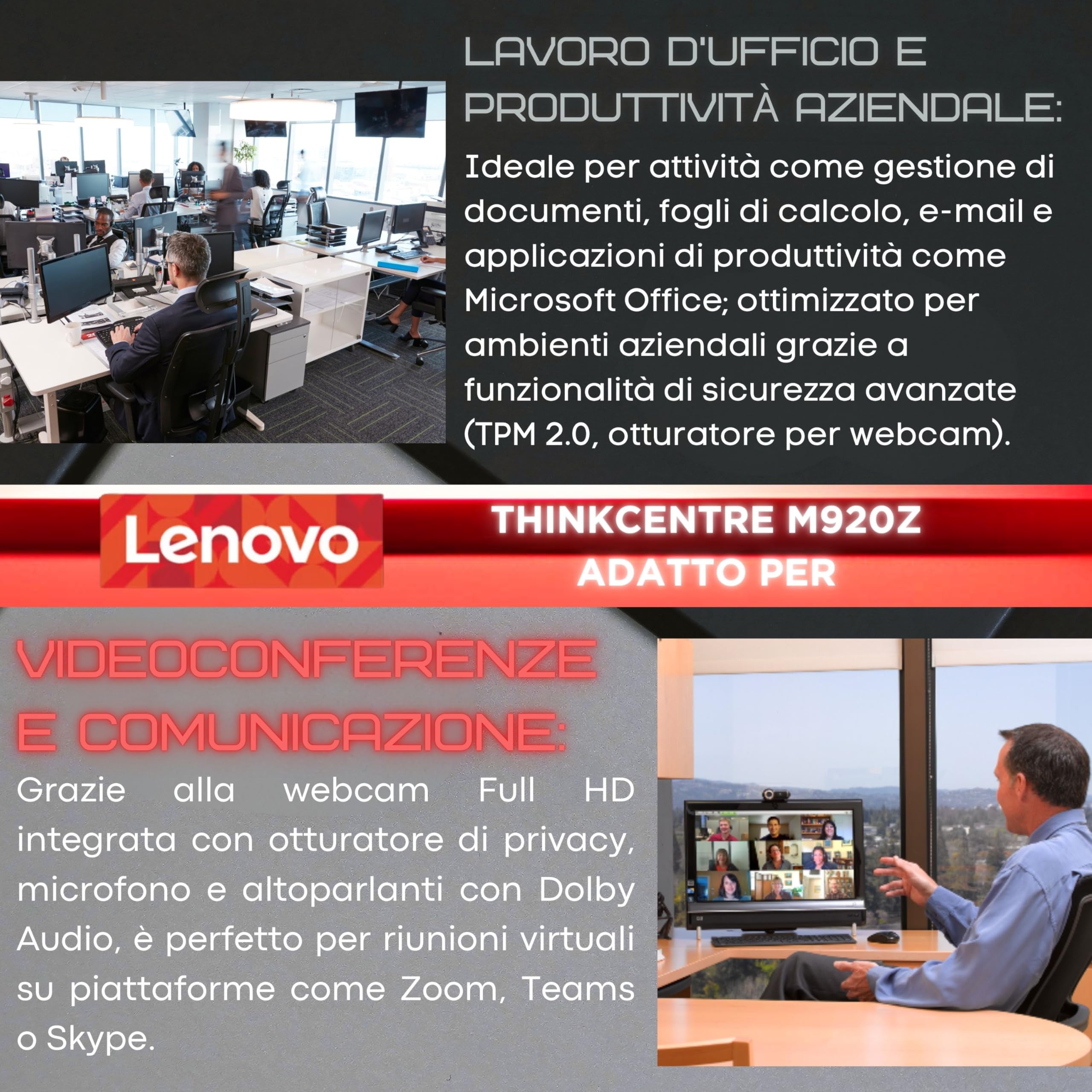 Lenovo PC fisso All-in-One, Display 24 "FHD, Intel i5-8500, 16GB RAM, SSD 512GB, Windows 11 Pro, Office 2021, WiFi, Bluetooth (Ricondizionato)