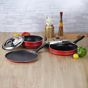 Sumeet 2.6mm Thick Non-Stick SORX Cookware Set (Dosa Tawa 26.5cm Dia + Kadhai with Lid 1.5Ltr Capacity- 20cm Dia + Fry pan 1.5Ltr Capacity 21cm Dia)