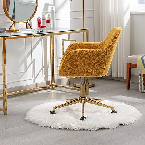 Miniatura 5 de Goujxcy Silla de escritorio esponjosa silla de tocador de piel sintética silla de oficina giratoria para niñas y mujeres altura ajustable lindas