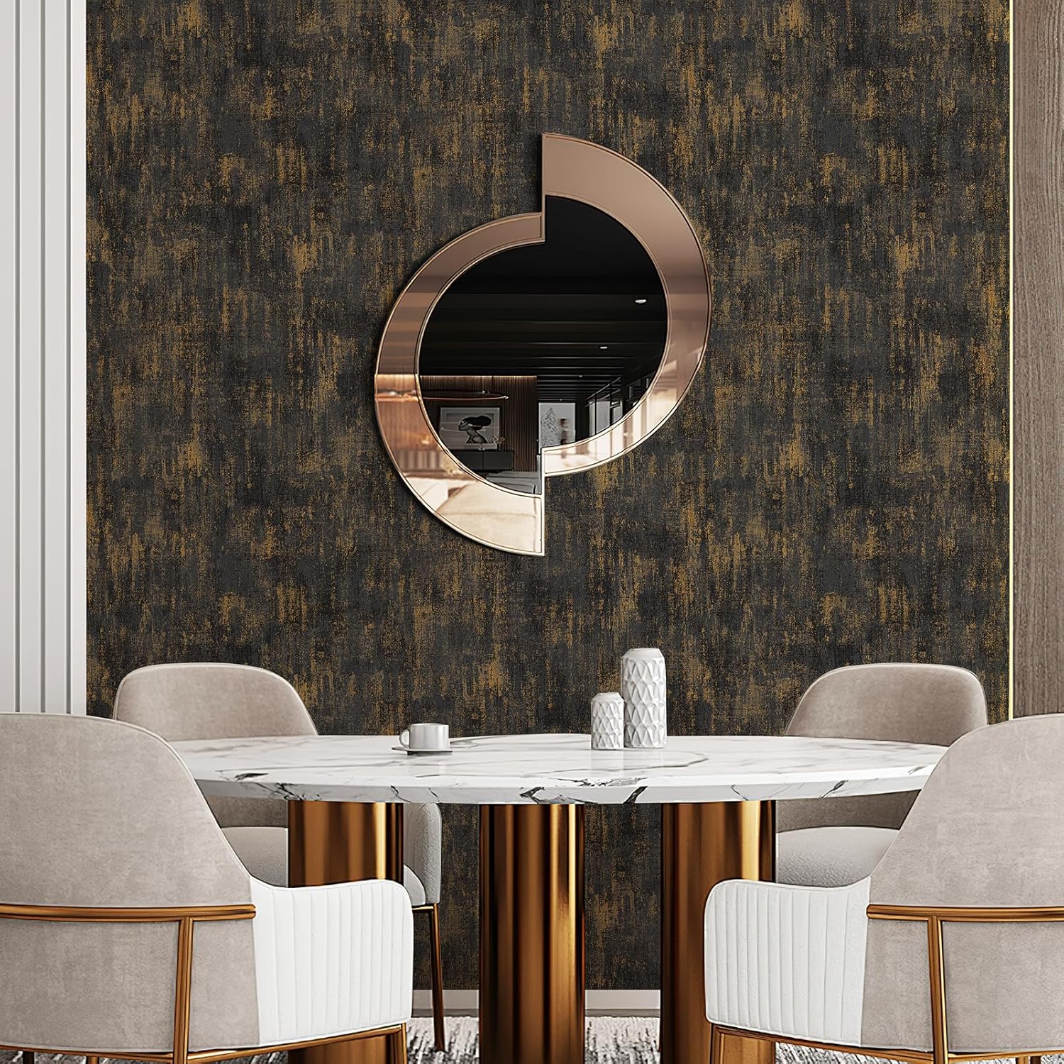17.3"×480" Peel and Stick Industrial Texture Metallic Wallpaper Charcoal Gold Distressed Metallic Contact Paper Waterproof Removable Self Adhesive Vinyl Wall Paper for Office Coffee Shop