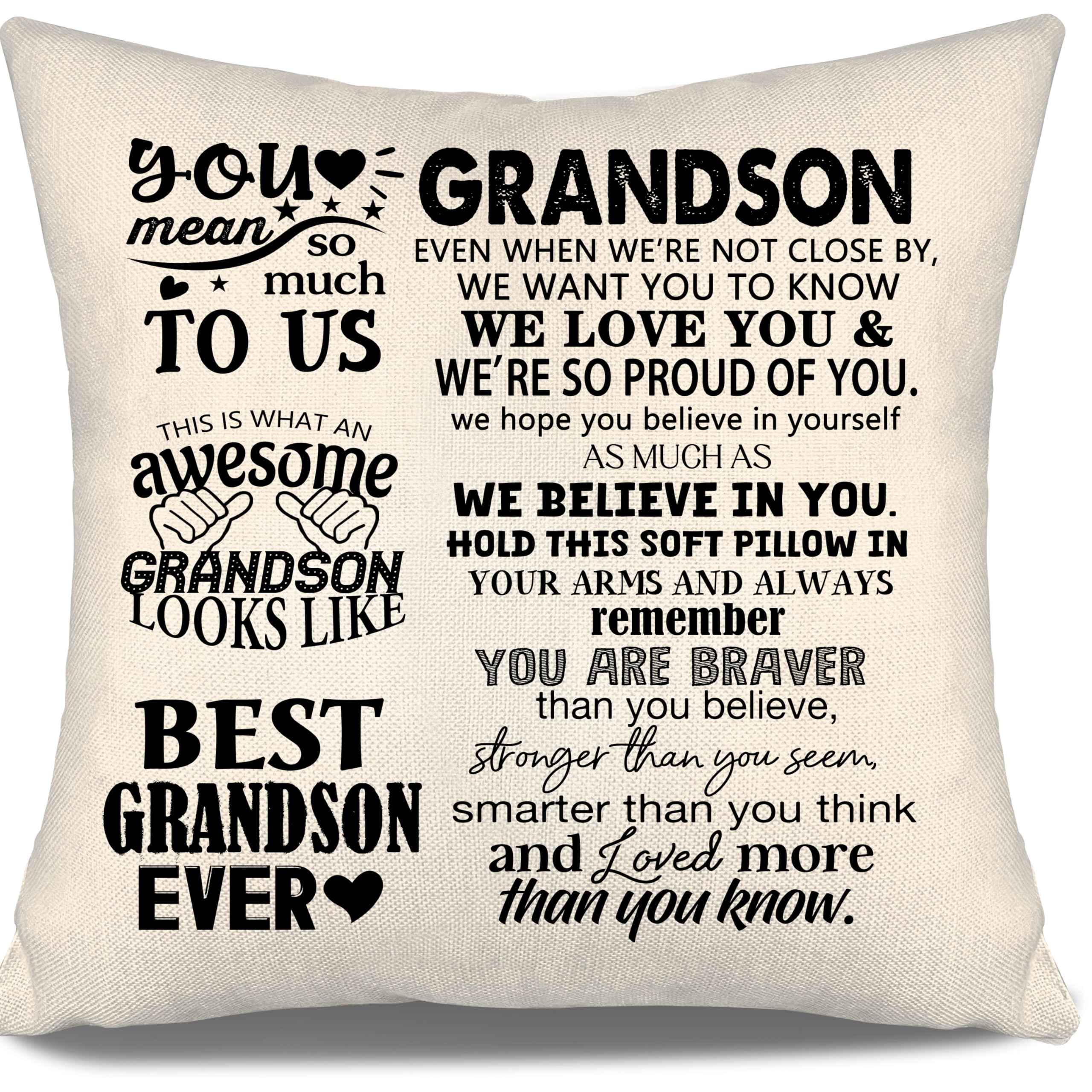 Aosumin Grandson Cushion Cover from Grandparents Grandson Present Ideas Inspirational Gift Birthday Gift Graduation (our grandson)