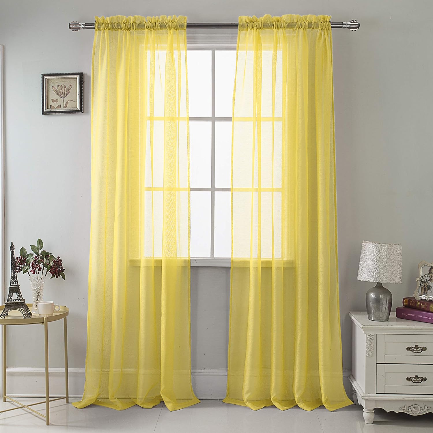 RT Designers Collection Celine Sheer 55 x 90 in. Rod Pocket Curtain Panel, Neon Yellow
