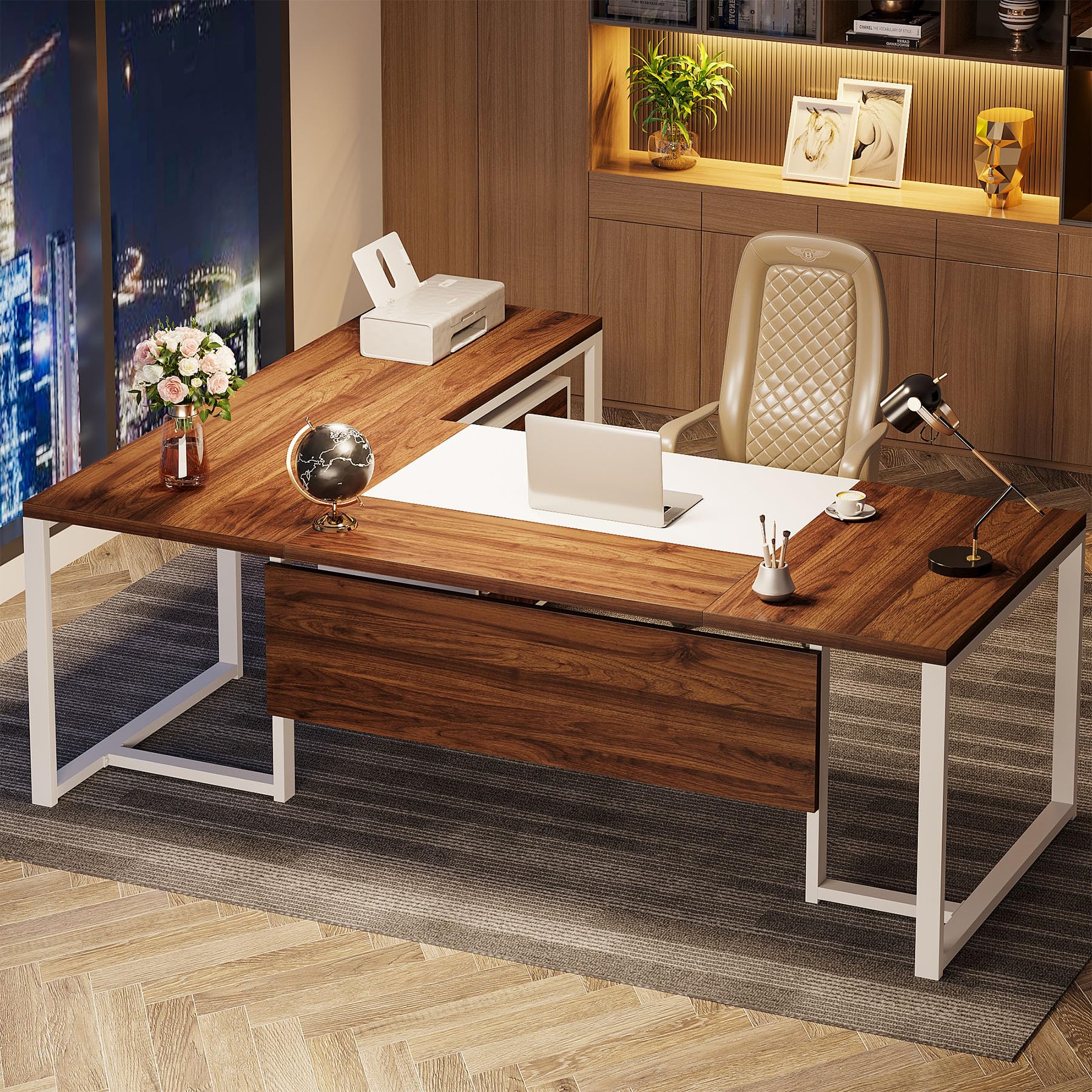 Tribesigns 70.8" L-Shaped Executive Desk with Drawer Cabinet, Large Executive Office Desk with Separate File Cabinet, Home Office Desk Workstation