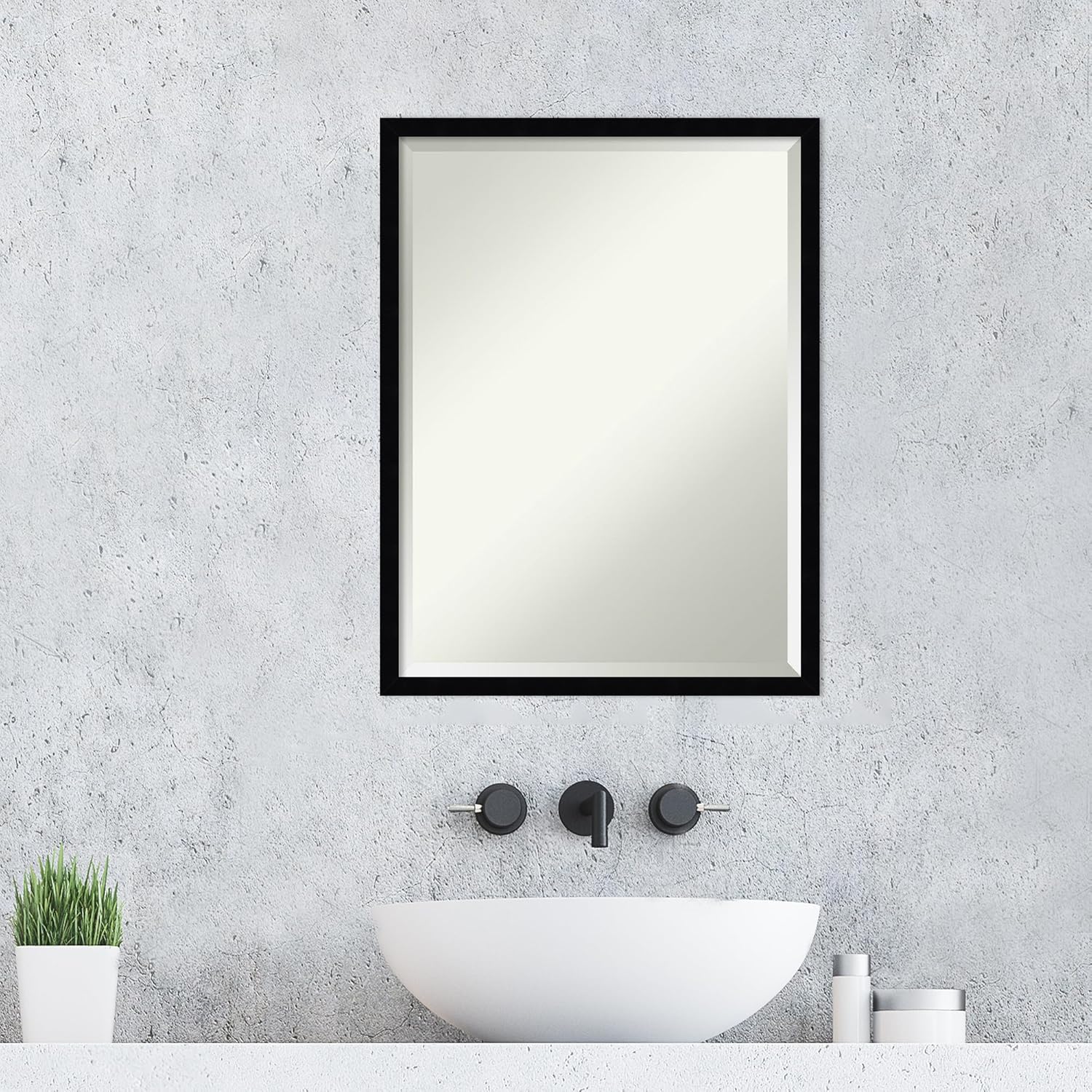 Amanti Art Black Wall Mirror 25x19 Svelte Noir Black Rectangle Bathroom Mirror for Wall Decor Living Room, Medium Modern Wood Frame, Hangs Horizonally and Vertically, Bathroom Decor, Beveled Edge