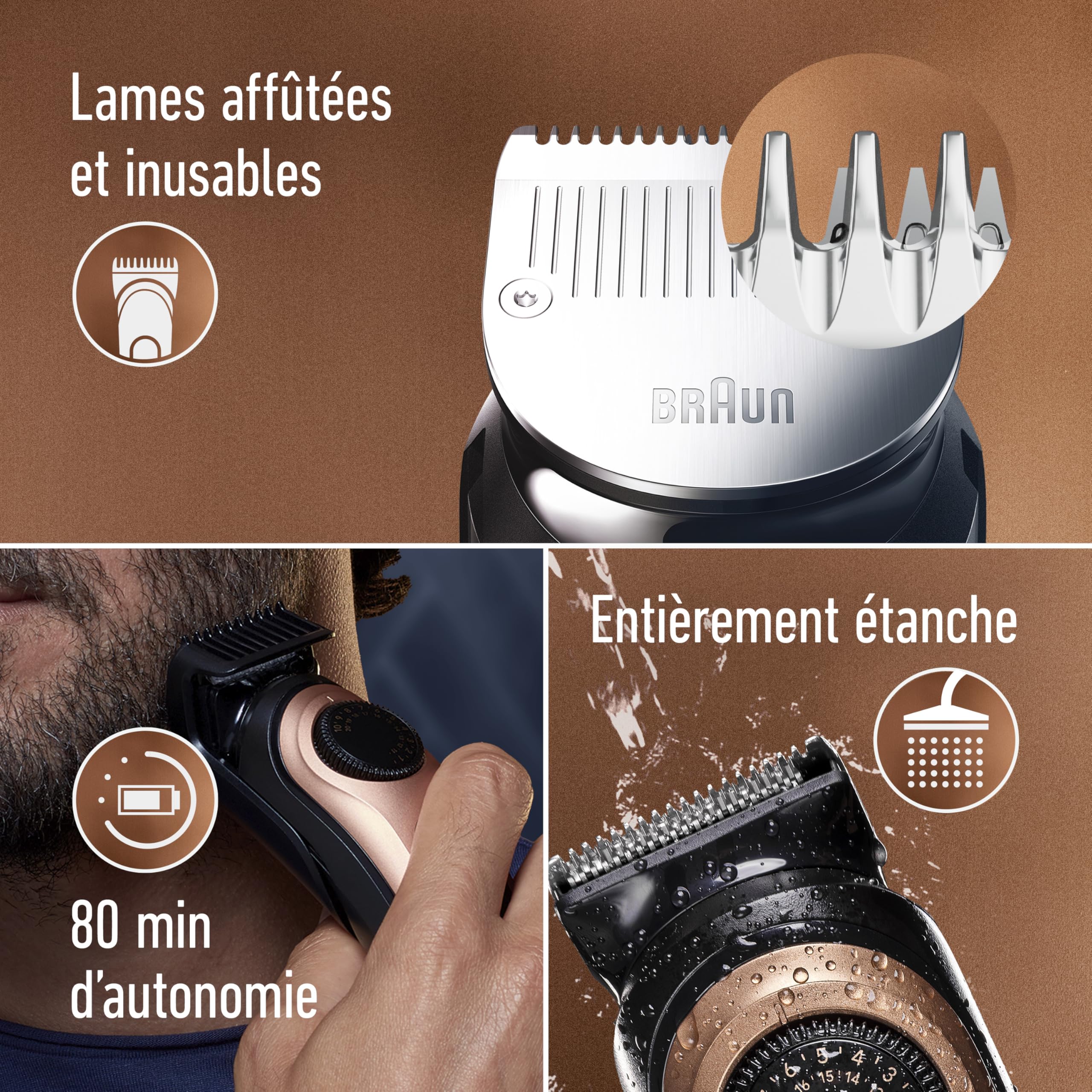 King C. Gillette Tondeuse Barbe Homme Pro, Electrique, Multicolore | Etanche, sans Fil, Lames Affutées et Inusables, 40 Réglages, Coffret avec 4 Sabots Interchangeables