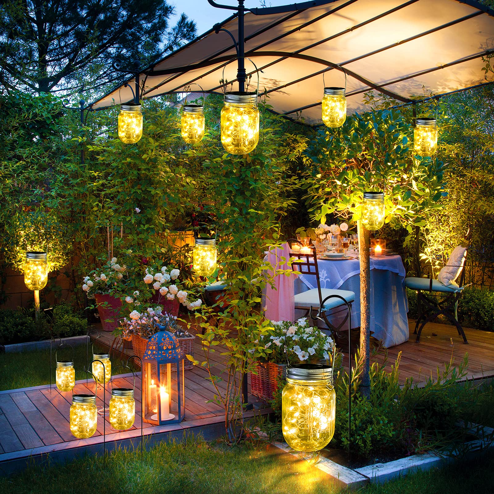 Farolillo solar exterior para jardín, [6 unidades] Solar luz conservas impermeable cadena de luces en vidrio decoración de jardín para exterior farol boda fiesta pared mesa árbol (blanco cálido)