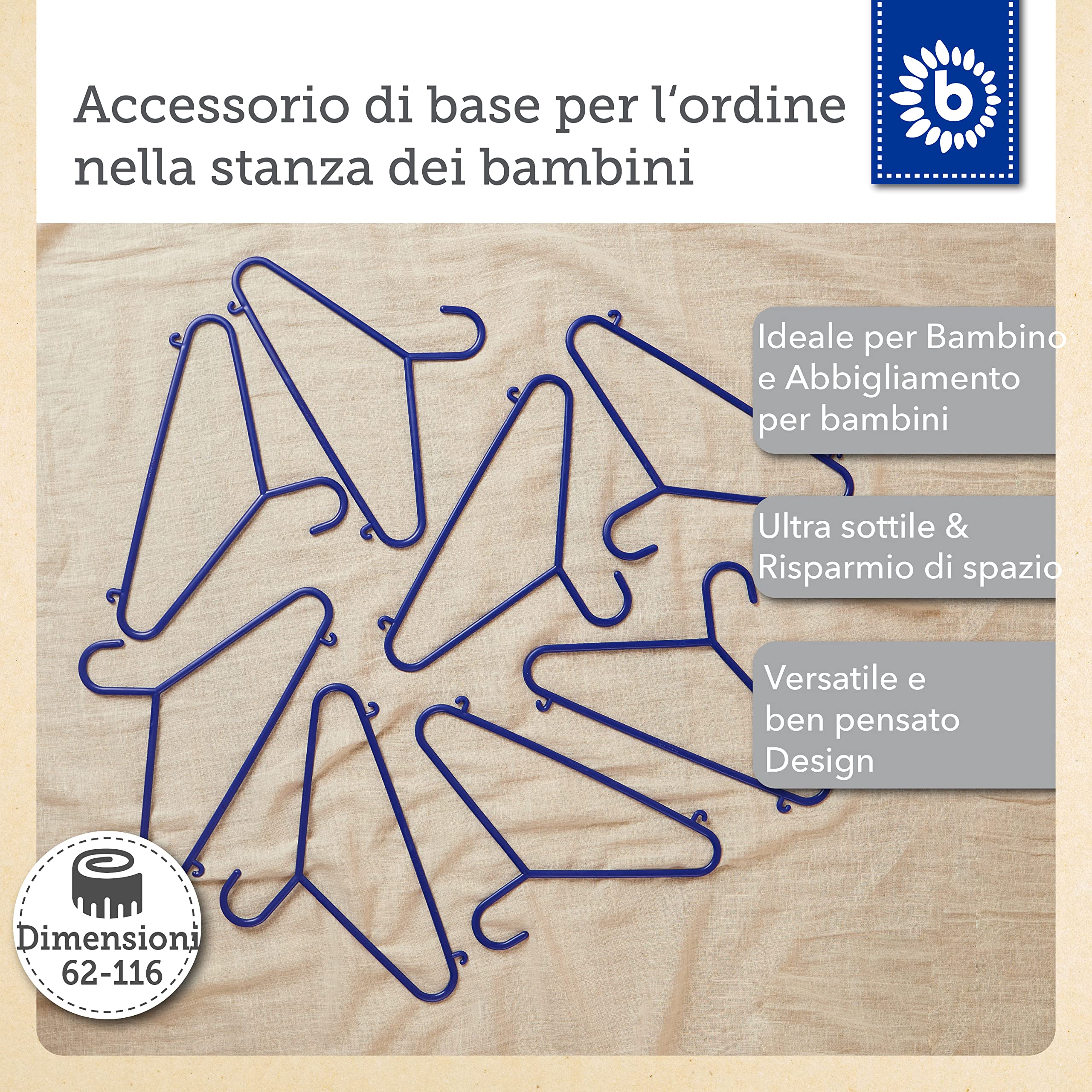 Bieco 04014140 Set di 8 Grucce Appendiabiti per Bambini, 29,5 x 18 x4,12, Blu