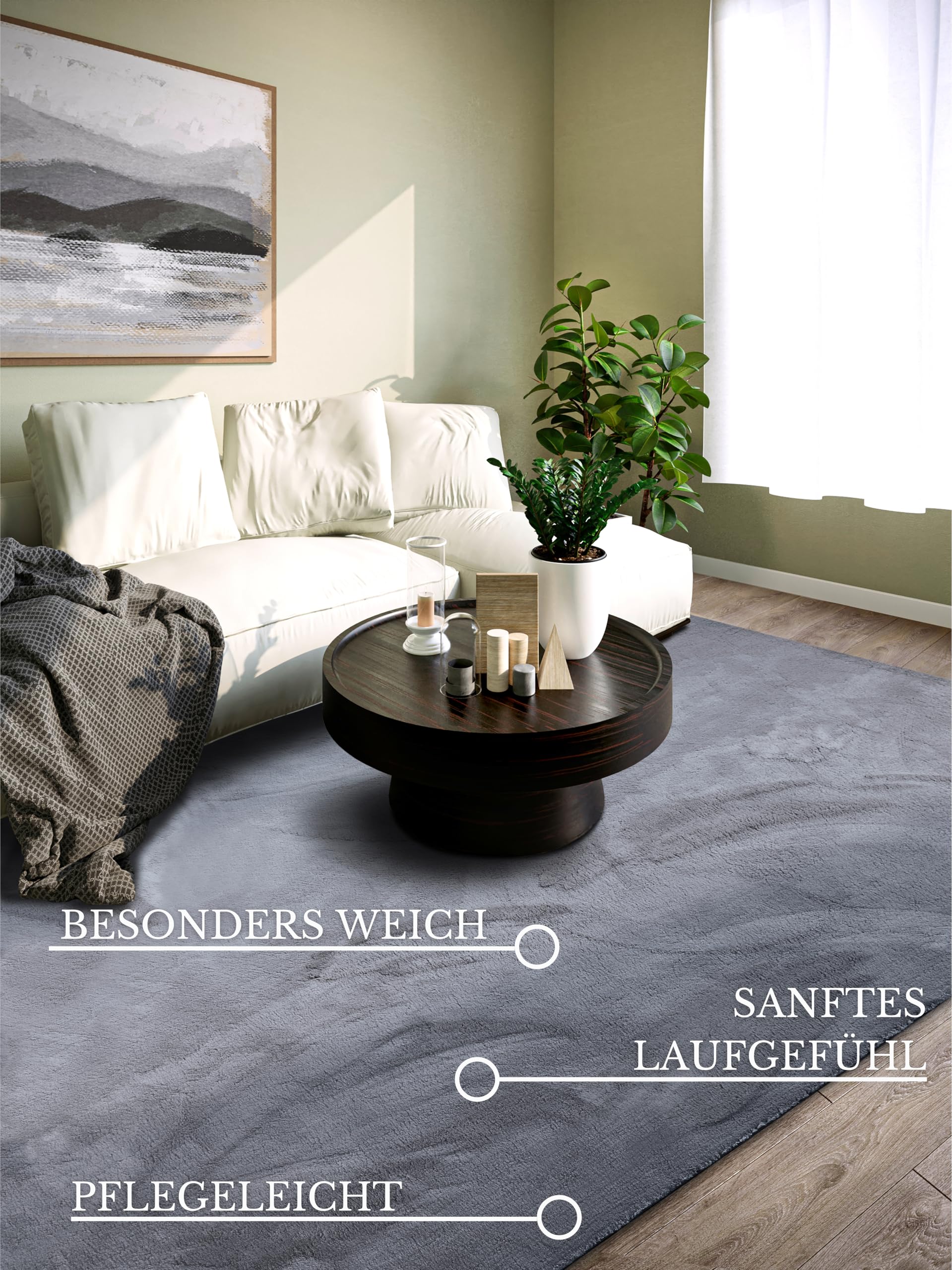 Ambiance Fluffy - Hoogpolig Vloerkleed - Uni Effen Kleur - Beige - Woonkamer Tapijt - Met Katoenen Rug- 140x200 CM vanaf € 89,00 (april 2026