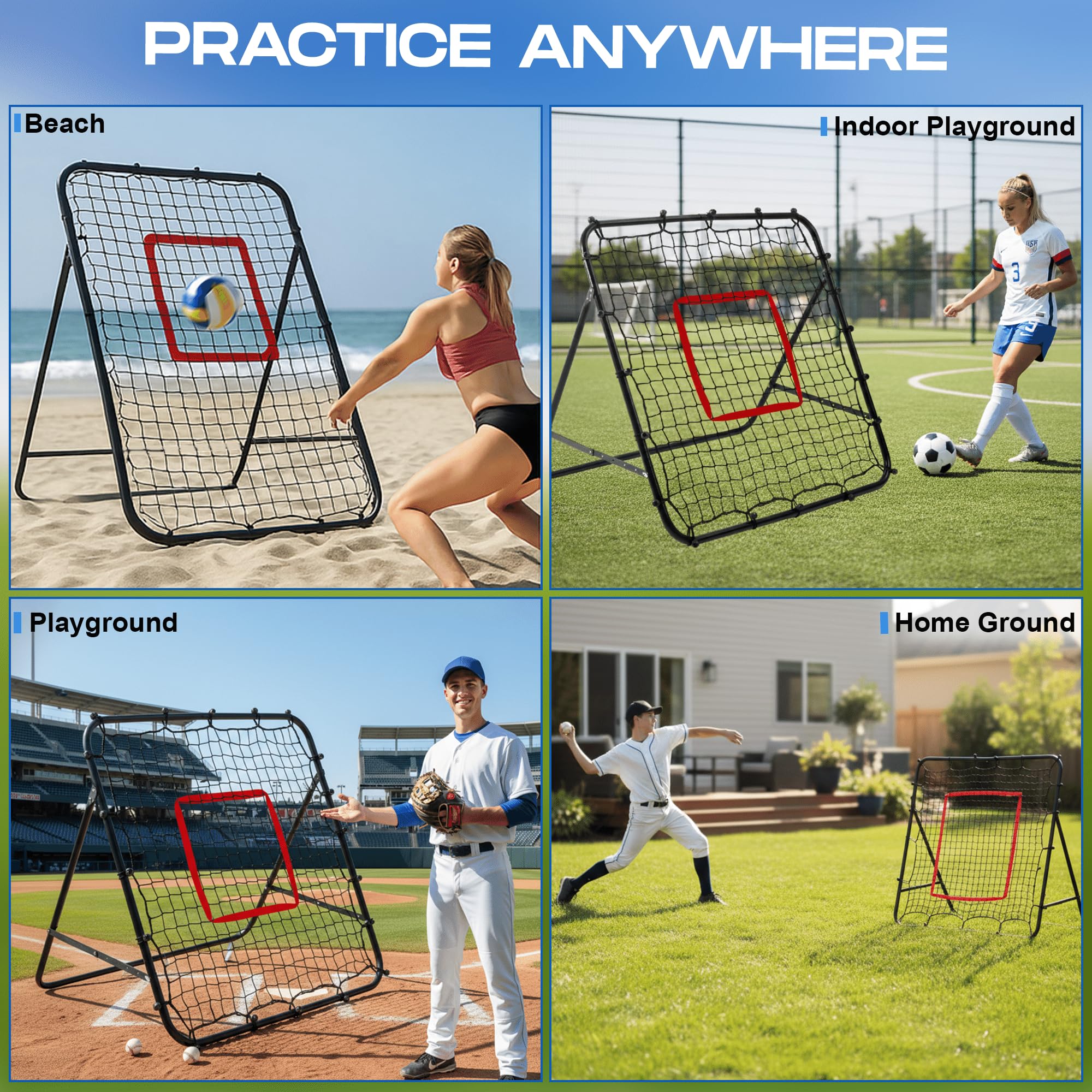 6 Angles Adjustable Volleyball Rebounder Net - Bounce Back Net for Backyard Soccer Softball Lacrosse - Steel Frame Baseball Rebounder for Adults - Suitable for Hitting Serving Passing Spike Practice