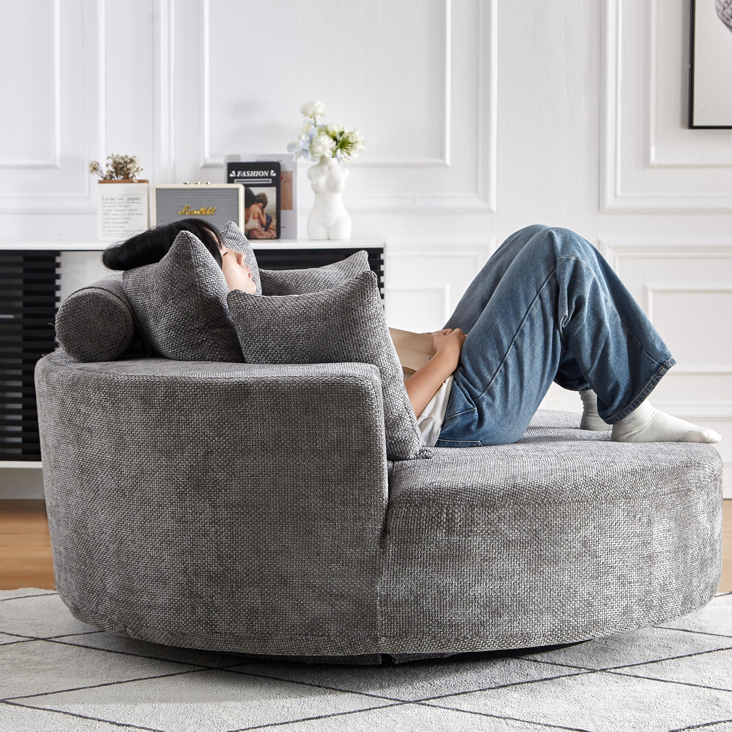 Snapklik.com : 55" Oversized Swivel Accent Chair, Large Barrel Chairs ...