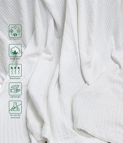 Miniatura 4 de COTTON CRAFT Basket Weave - Manta 100% algodón de 330 GSM, manta térmica ultra suave, para todas las estaciones, ligera, transpirable, agradable a