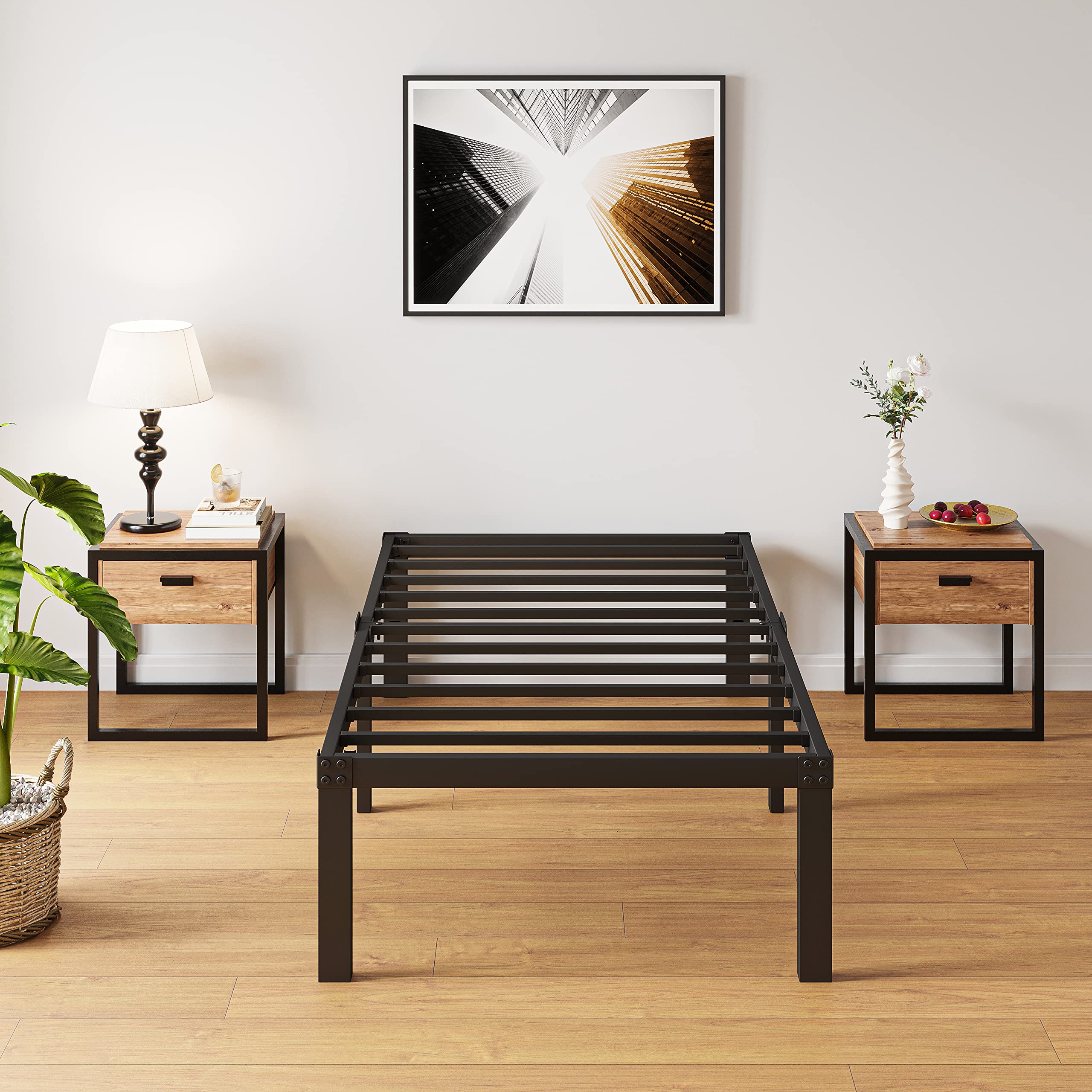 18 Inch Twin Bed Frame Metal Platform Bed Frame with Storage?Sturdy Steel Frame No Box Spring Needed,Black Frame Heavy Duty Noise-Free,Easy Assembly?Support up to 2500lbs