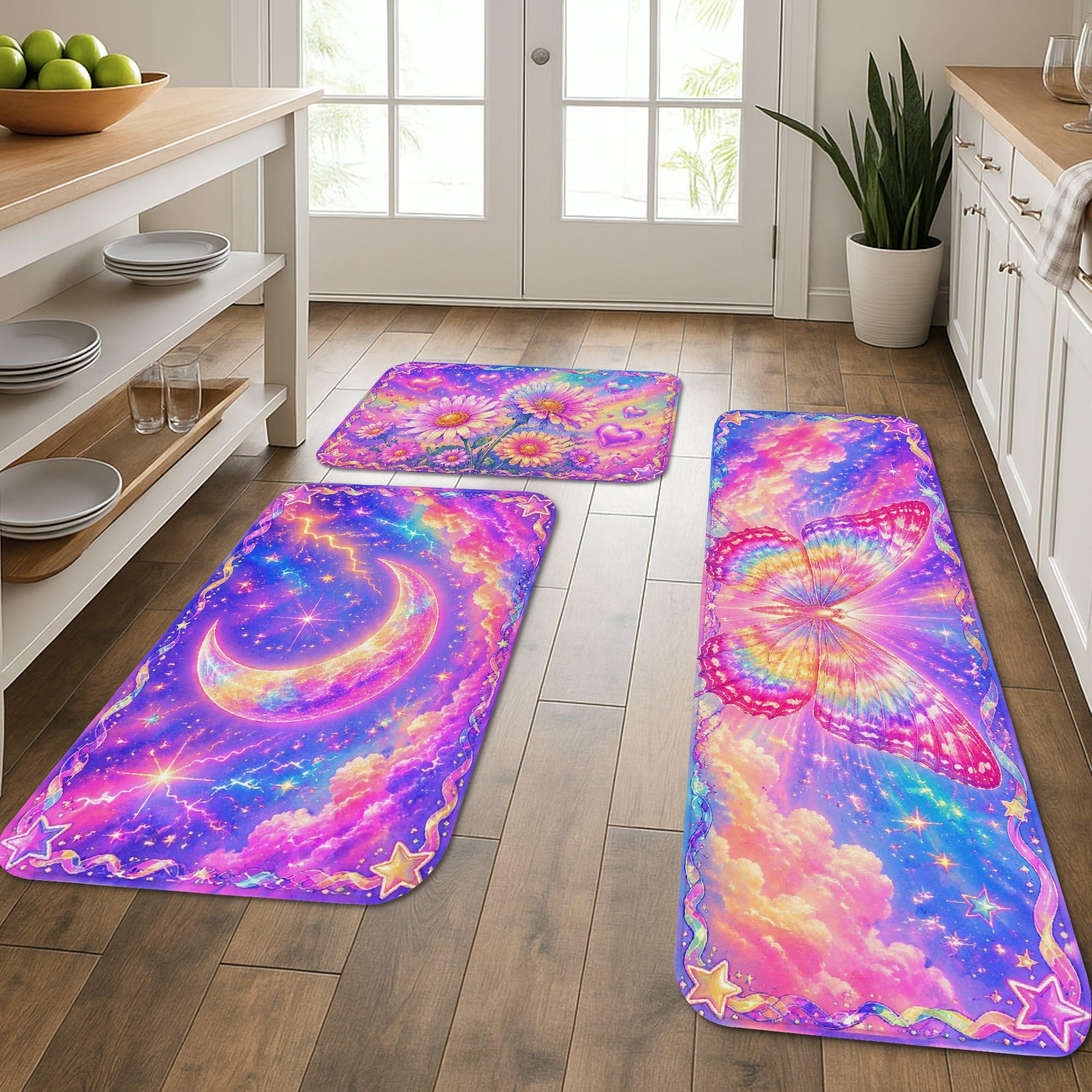 Tapis de cuisine pour éviers lot de 3 tapis de sol rembourrés anti-fatigue lavables