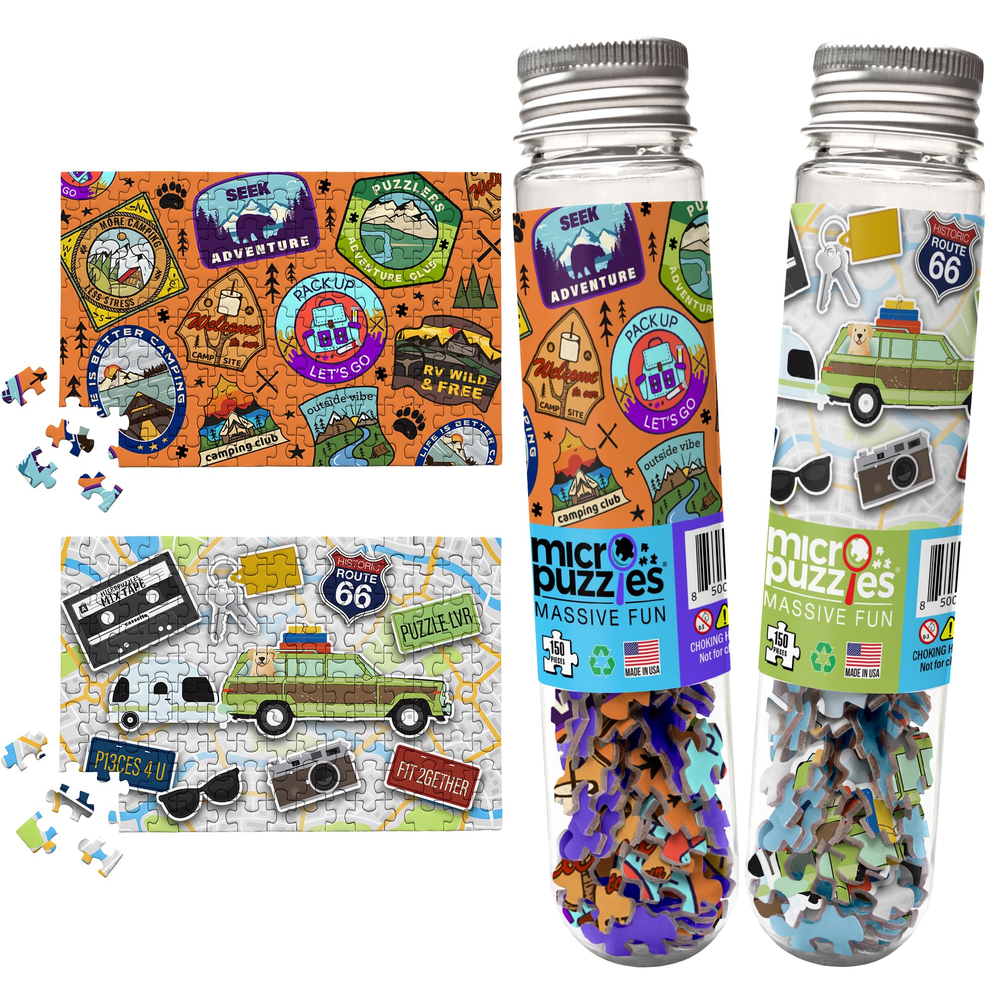 MicroPuzzles "Road Trip" 2-Pack - Mini Puzzles for Adults, 150 Piece Small Puzzles for Adults and Teens - 4" x 6" Inch, Compact and Challenging Portable Jigsaw Puzzles for Travel and Relaxation