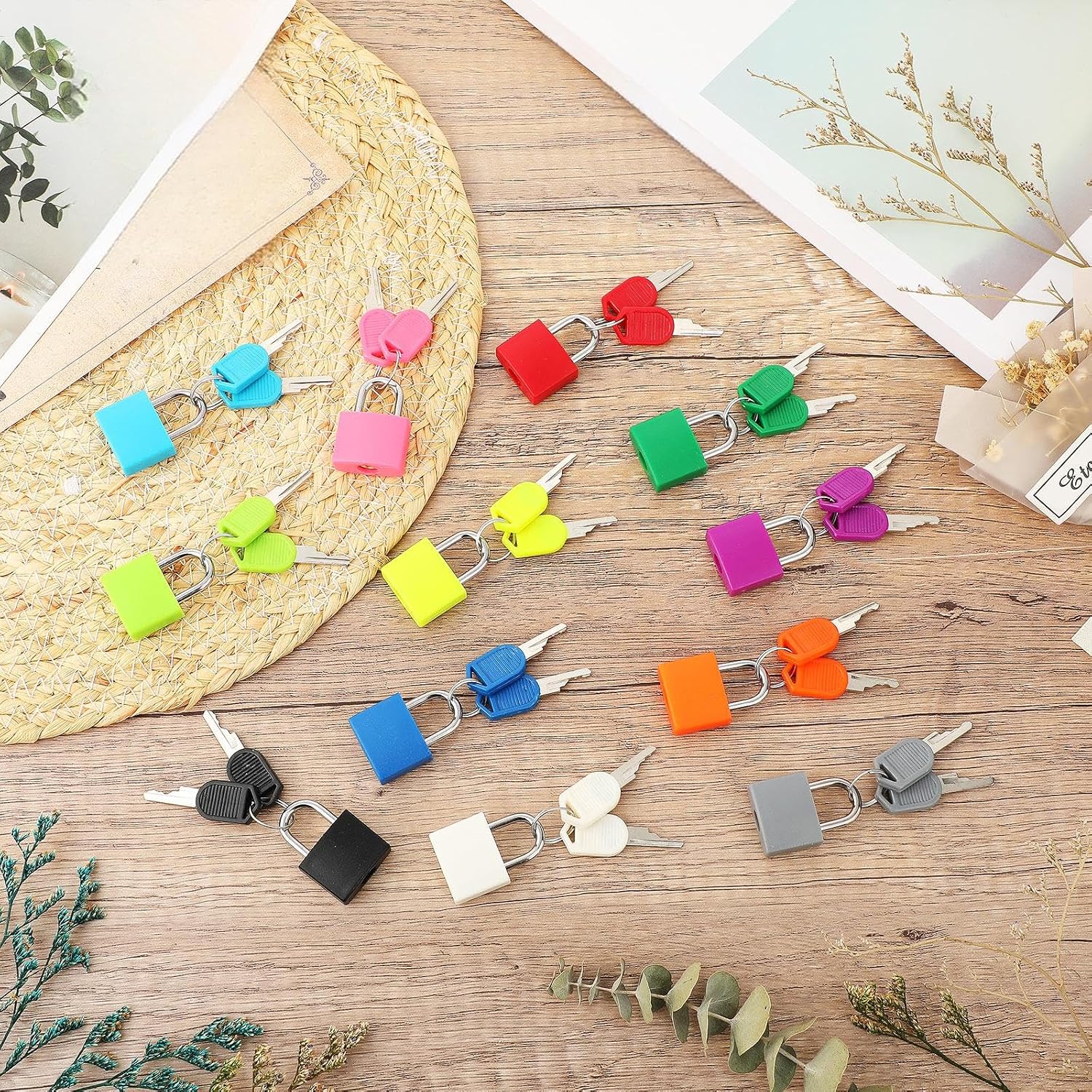 Photect Suitcase Locks with Keys Metal Padlocks Multicolor Small Luggage Keyed Padlock for School Gym Classroom Home Schoolbag Backpack Matching Game Trave(Vivid Colors,12 Pcs)