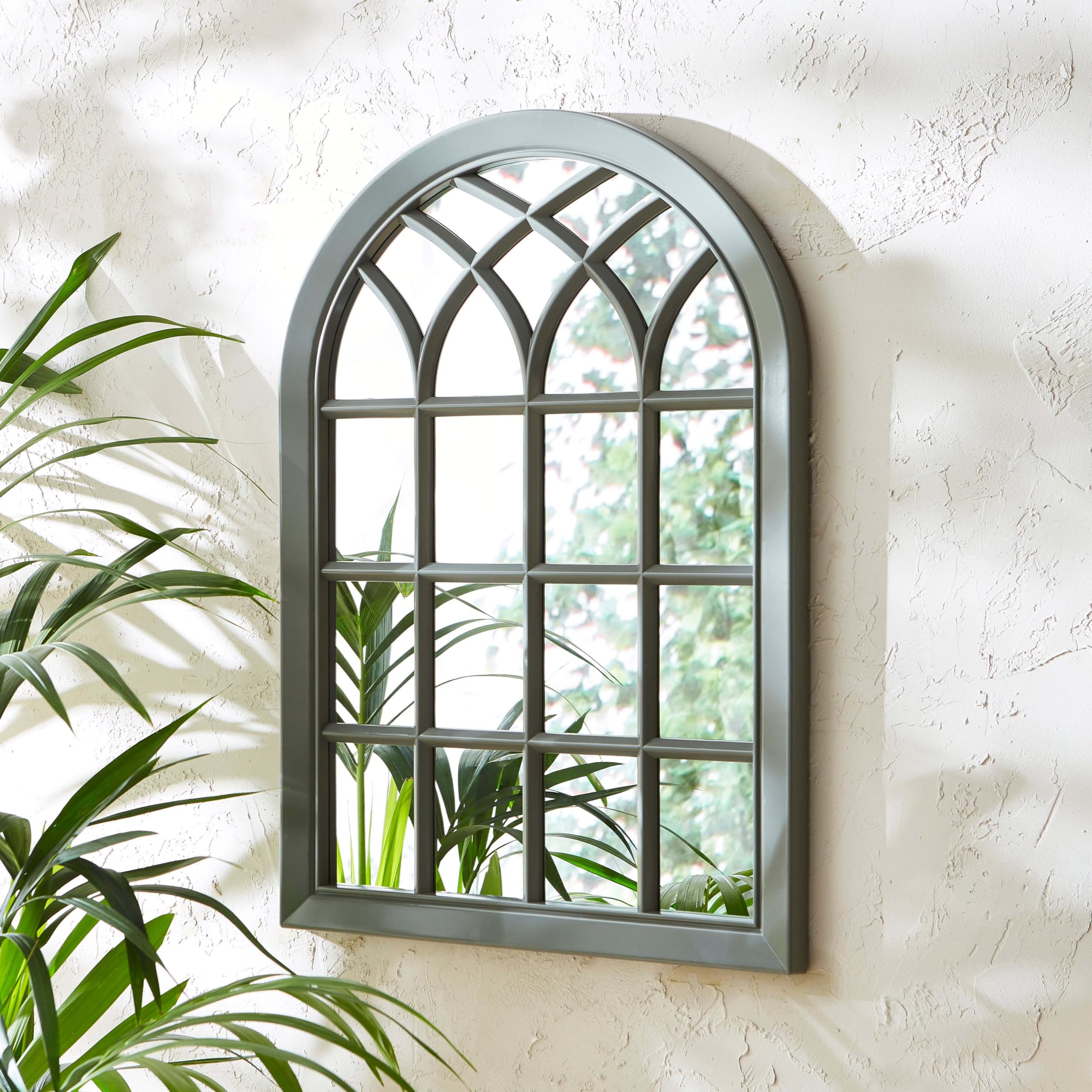 Biznest Grey Rustic Soho Window Style Mirror Elegant Vintage Hallway Mirror 50.5X71X2.5Cm (Grey Rustic)