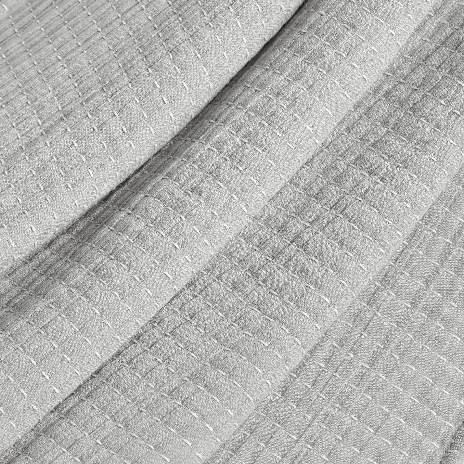 Lush Decor Solid Kantha Pick Stitch Yarn Dyed Cotton Woven Throw Blanket, 60" x 50", Light Gray