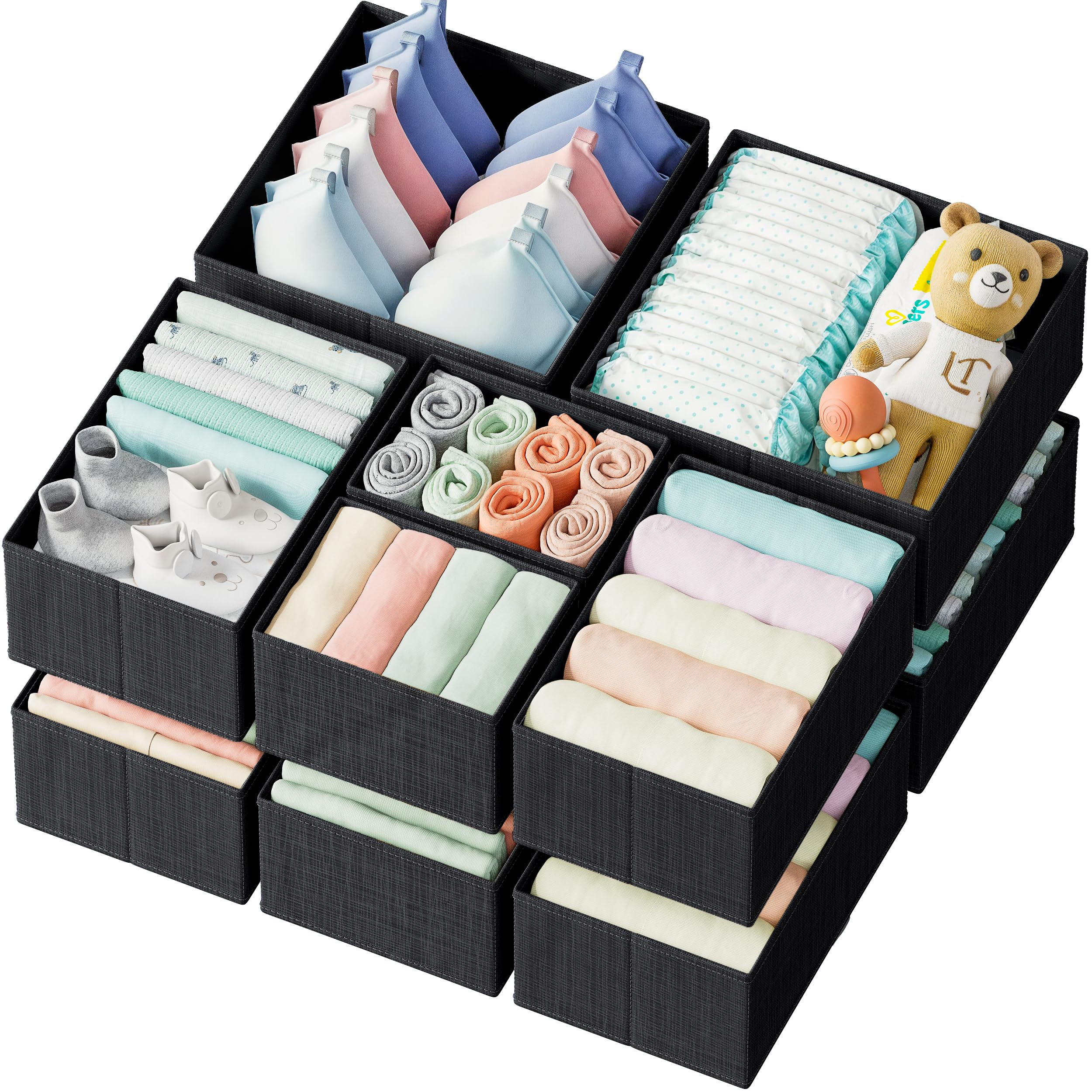 NEATERIZE Set di 12 organizer per cassetti, colore: nero, per cameretta, camera da letto, armadio