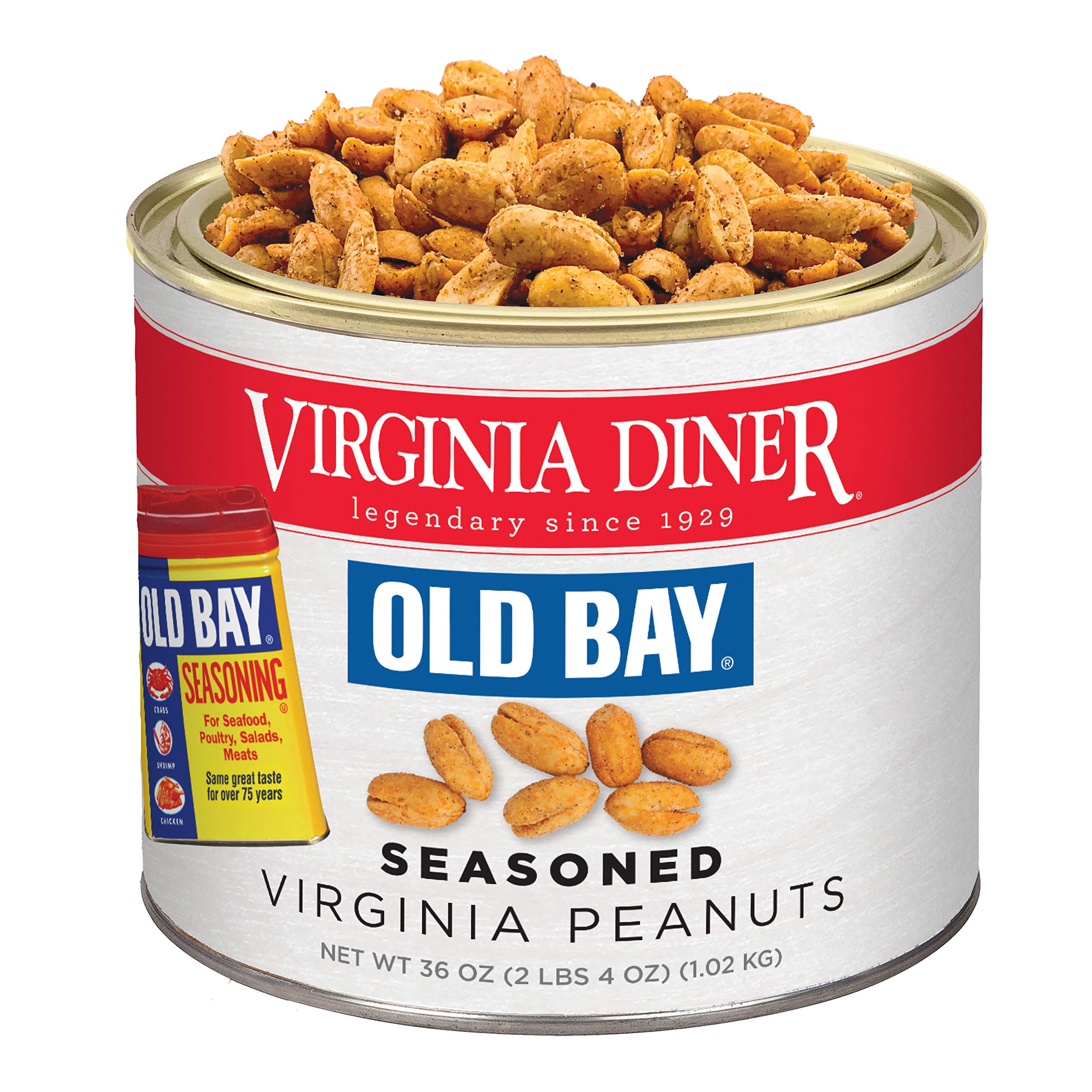 Virginia Diner Old Bay Natural Virginia Salted Roasted Peanuts, Premium Heart Healthy Snack in Vacuum Sealed Tin 36 oz (Pack of 1)