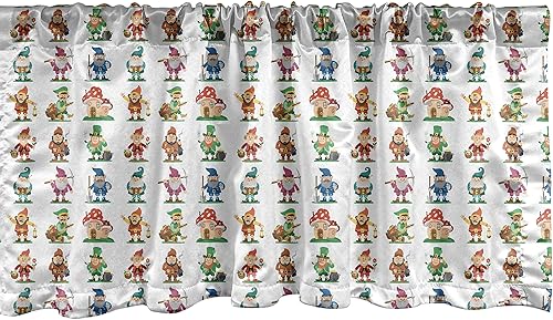 Miniatura 87 de Lunarable Cenefa de ventana abstracta contemporánea, líneas irregulares monocromáticas y nodos patrón curvilíneo, cenefa de cortina para decoración