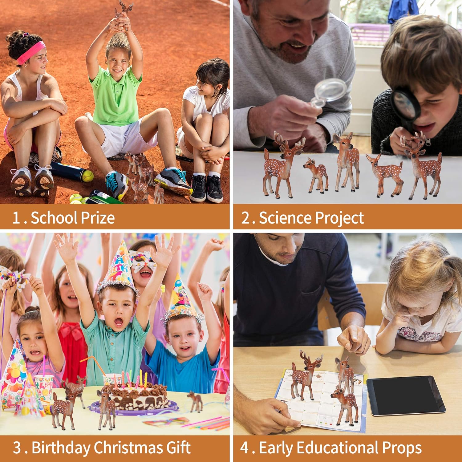 Deer Toys - 6pcs Realistic Deer Woodland Animals Figurines - Early Educational Toys, Birthday Cake Topper for Kids - Image 4