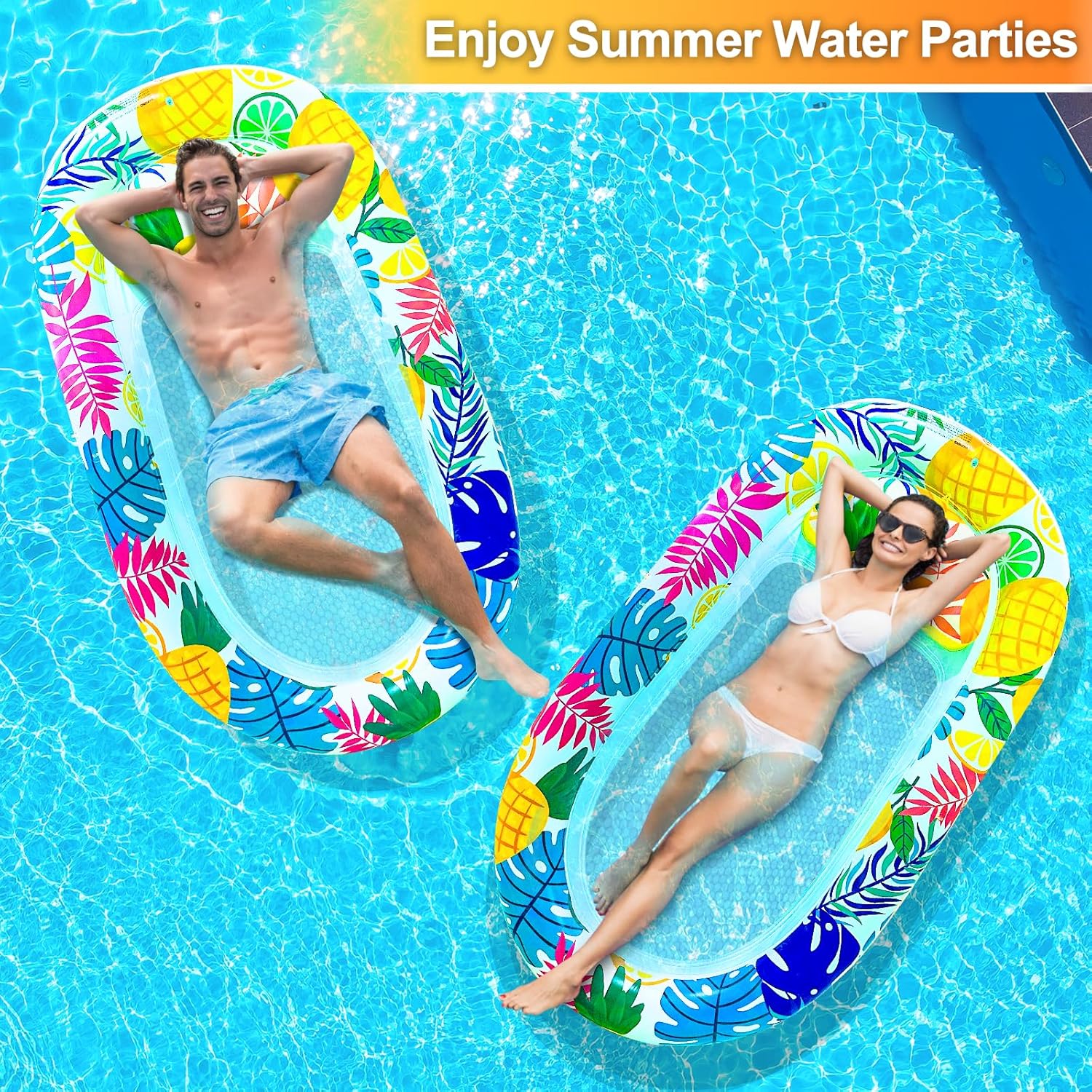 [Extra Large] Pool Floats Lounger Adult with Canopy, 70"x37" Inflatable Tanning Sofa Pool Floats with Headrest Adjustable Sun Shade Floats Hawaiian Luau Swimming Raft Floating for Lake, Beach, Party