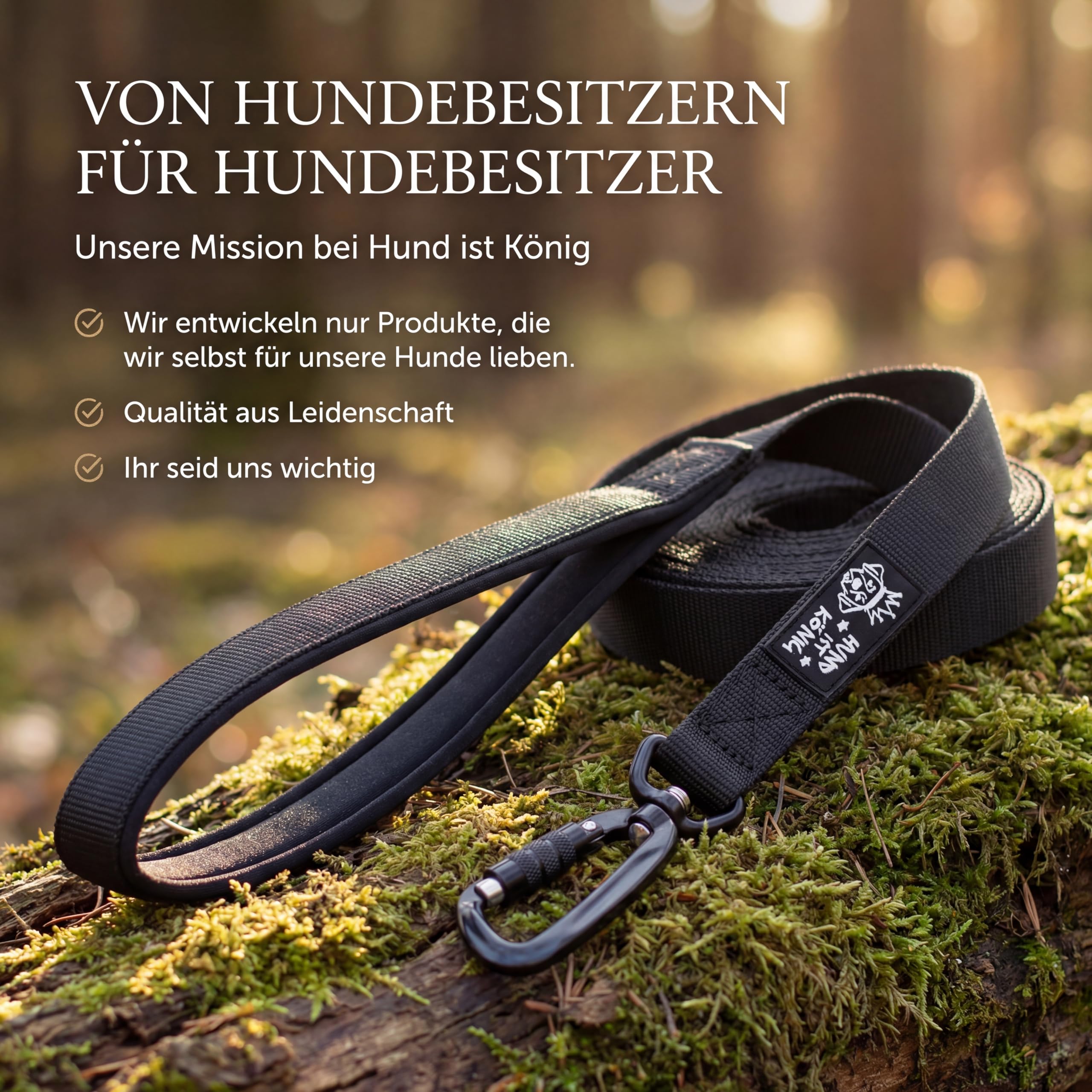 HUND IST KÖNIG Schleppleine 10m für Hunde 12-70kg - Lange robuste Hundeleine mit Griffpolster & Sicherheitskarabiner - Trainingsleine + eBook, Hundeleine 5m, 10m, 15m, 20m