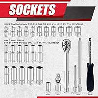 Vista 2 de Juego de 28 llaves de impacto de 1/4 de pulgada, SAE, profundo y poco profundo con junta universal, barra de extensión, llave de trinquete, soporte