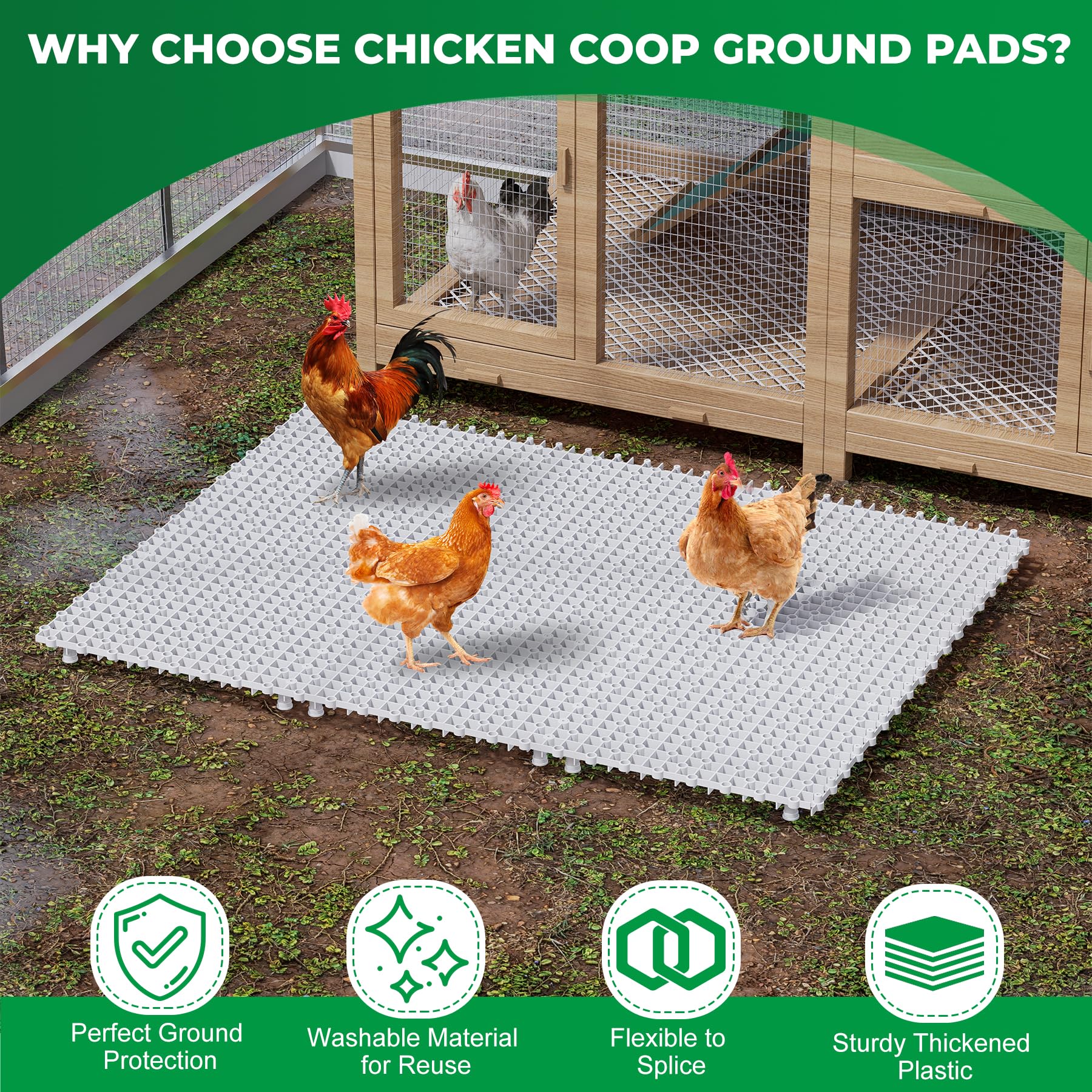 Forestchill Almohadillas de suelo de gallinero, 9 almohadillas de plástico para gallineros, alfombrillas reutilizables entrelazadas, accesorios para mantener el gallinero seco y limpio, flexibles para