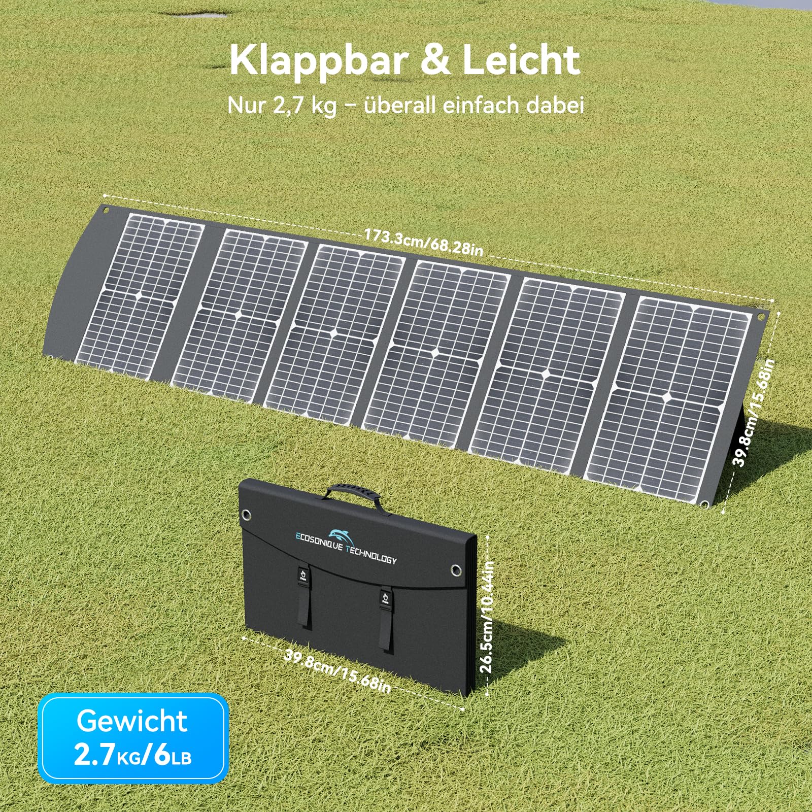 Ecosonique 100W Faltbares Solarpanel, 23,5% Wirkungsgrad, Monokristallin Solarmodul mit USB-C PD3.0 USB-A QC3.0 20V DC Ausgang