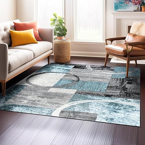 Rugshop Contemporary Abstract Circle Design Soft Square Area Rug 6'6" x 6'6" Gray