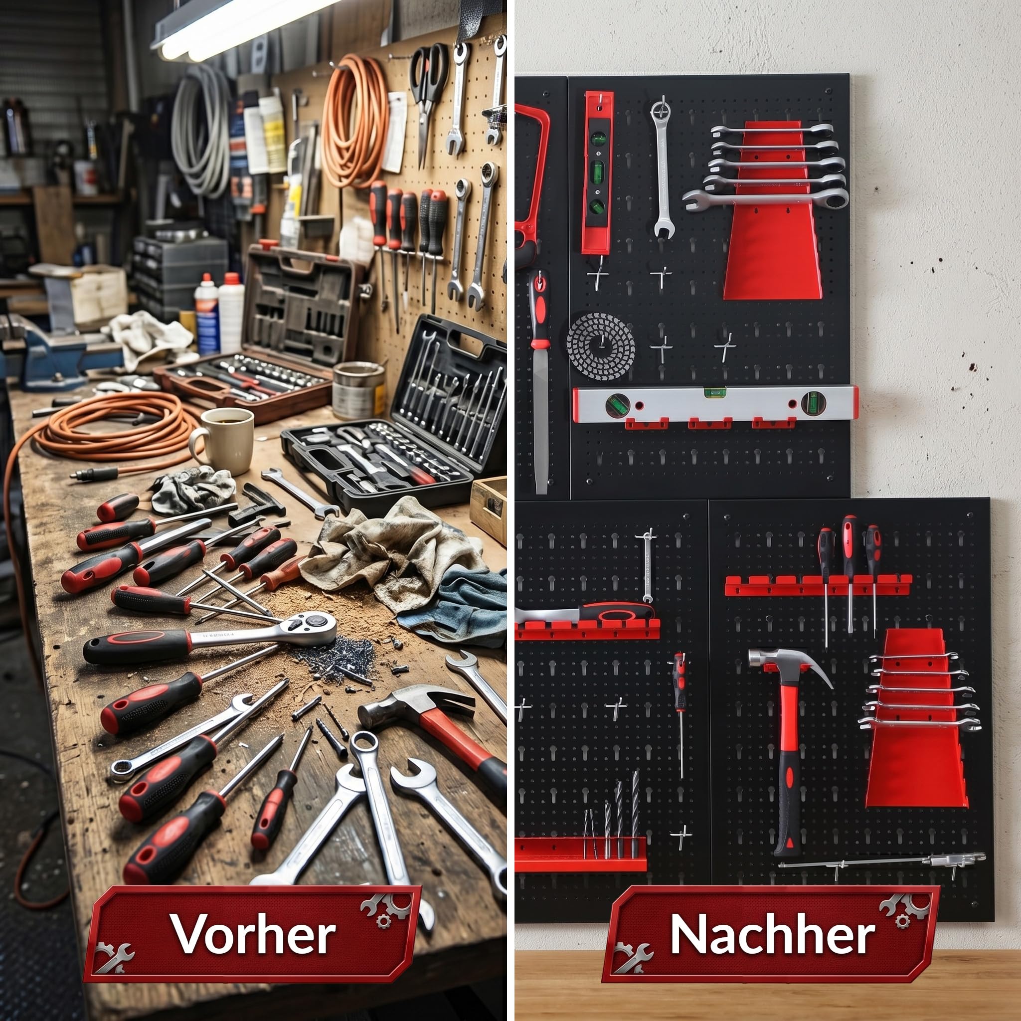 KARAT Werkzeug Lochwand aus Metall 200x60 cm Werkzeugwand Lochplatte - 5 Platten Set, für Werkbank, Garage, Werkstatteinrichtung