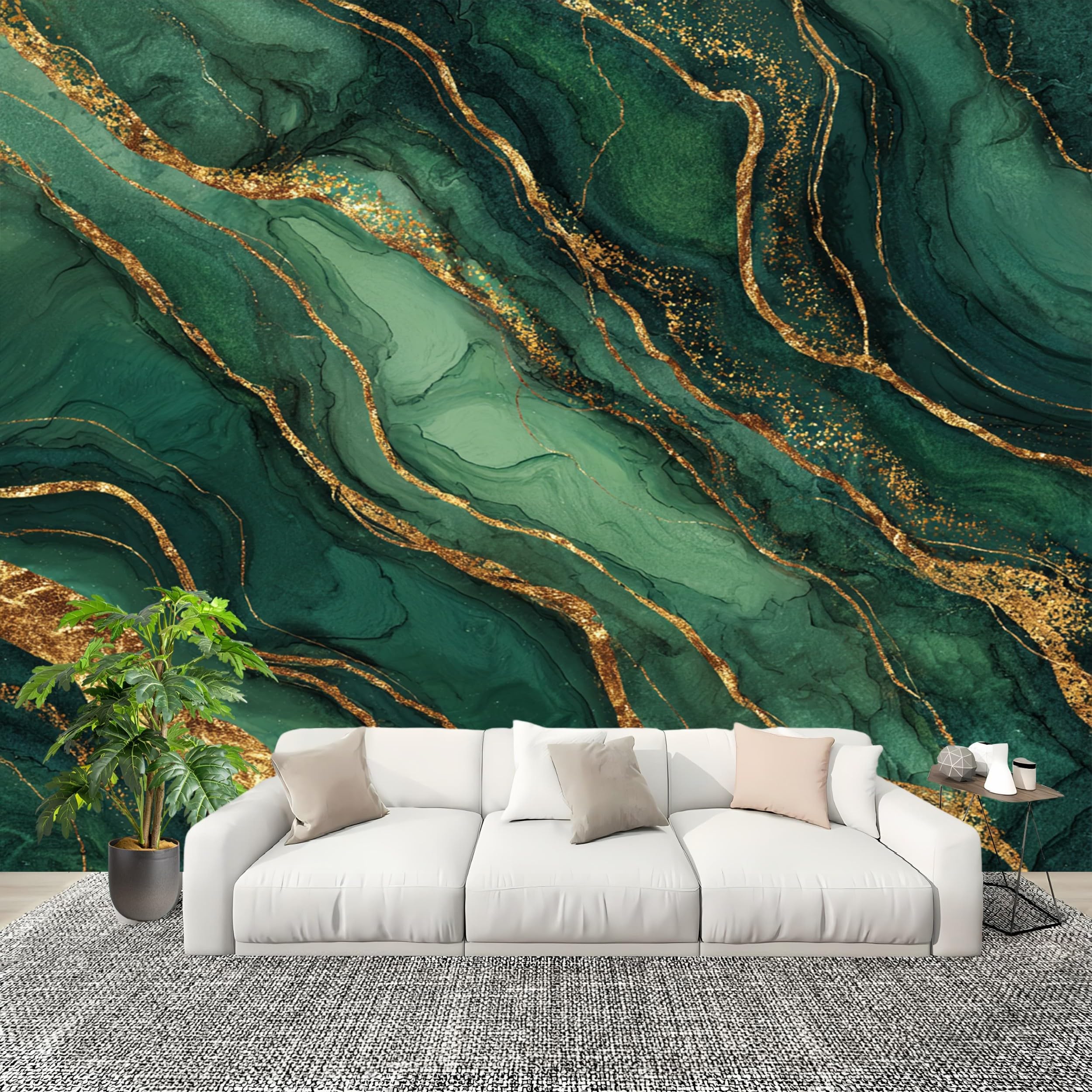 Sypialnia Panoramiczna tapeta 3D Ciemnozielona 350x256 cm Luksusowa tapeta ścienna z włókniny w płynie marmurowym do salonu dekoracja telewizora Sofa tło, konfigurowalny duży rozmiar