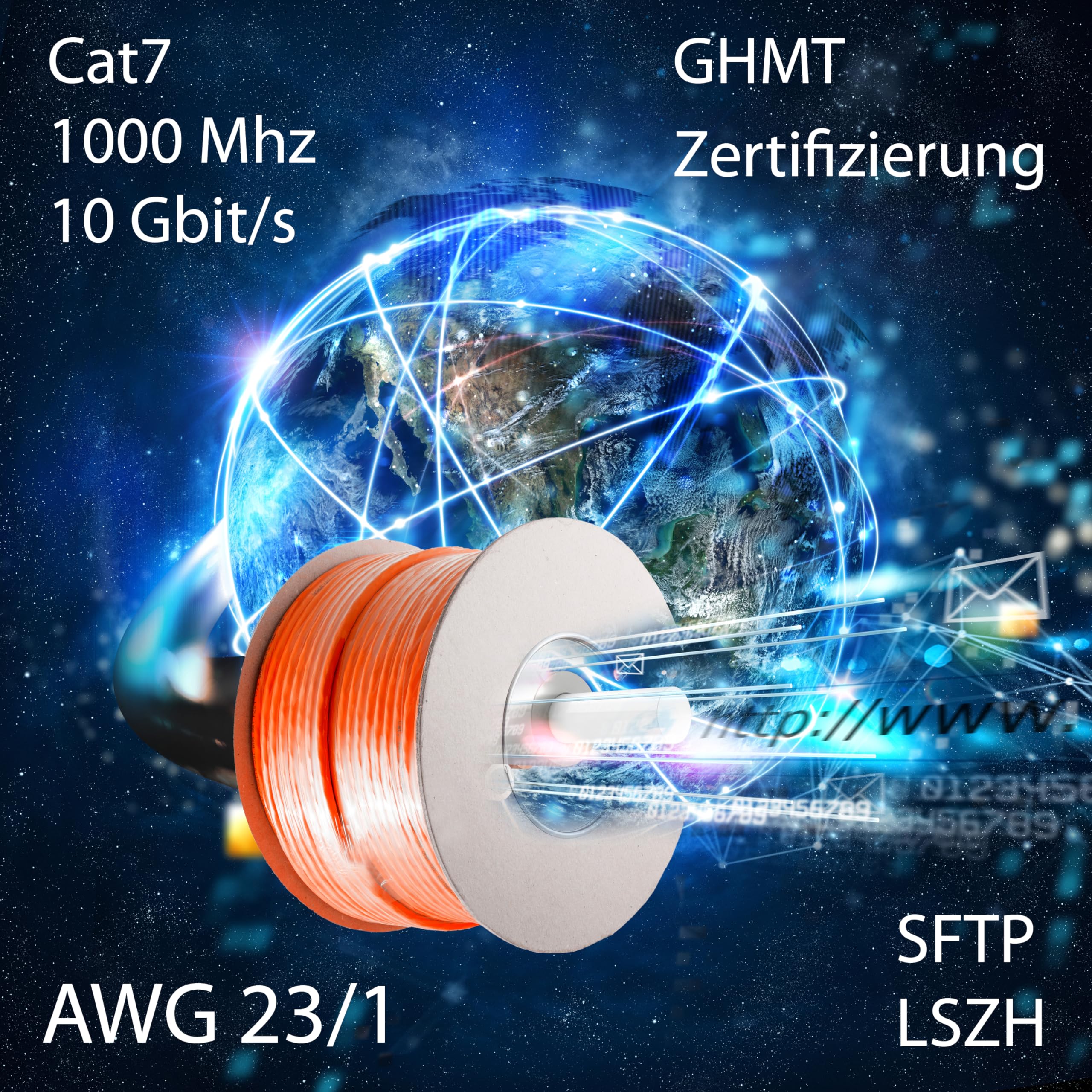 1aTTack.de Câble d'installation CAT 7 Câble réseau GHMT Câble d'installation LAN CAT.7 sans halogène Câble CAT7 Câblage réseau Câble de données Gigabit cuivre Ethernet 100m