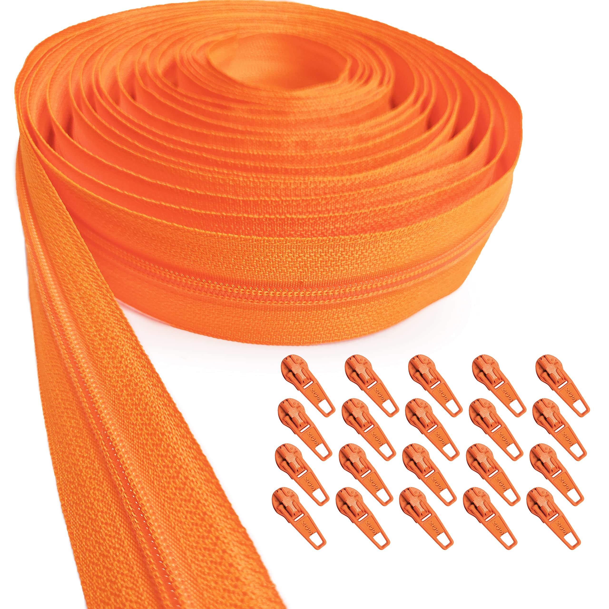 KGS Zipper by The Yard | 4 Yards Continuous Nylon Coil Zipper Roll with 20 Matching Pulls | #3 Bulk Zip Tape for Sewing Bags, Purses, Backpacks, Jackets, DIY Craft and Repair (Orange) — image 1