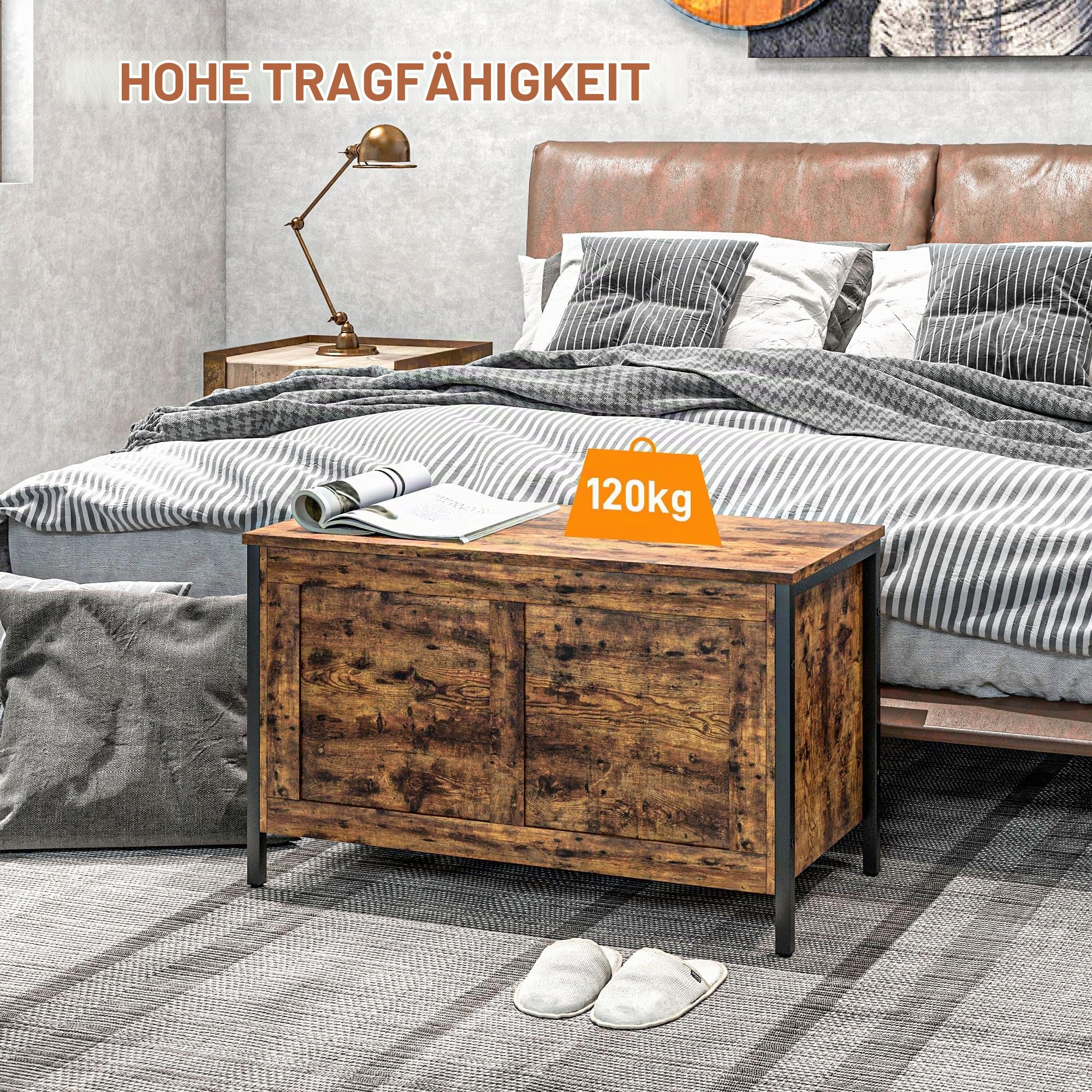HOMCOM Bank Truhe 95L Mehrzweckbehälter 80x40x49cm Rustikales Braun