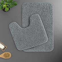 Amazon Brand - Umi Polyester Contour Bath Mat – Washable, Anti Skid, Water Absorbent Contour Mats for Bathroom, Toilet, Wash Basin & Bathroom Contour Mat Set (Grey, 45x 75 cm & 40x45)