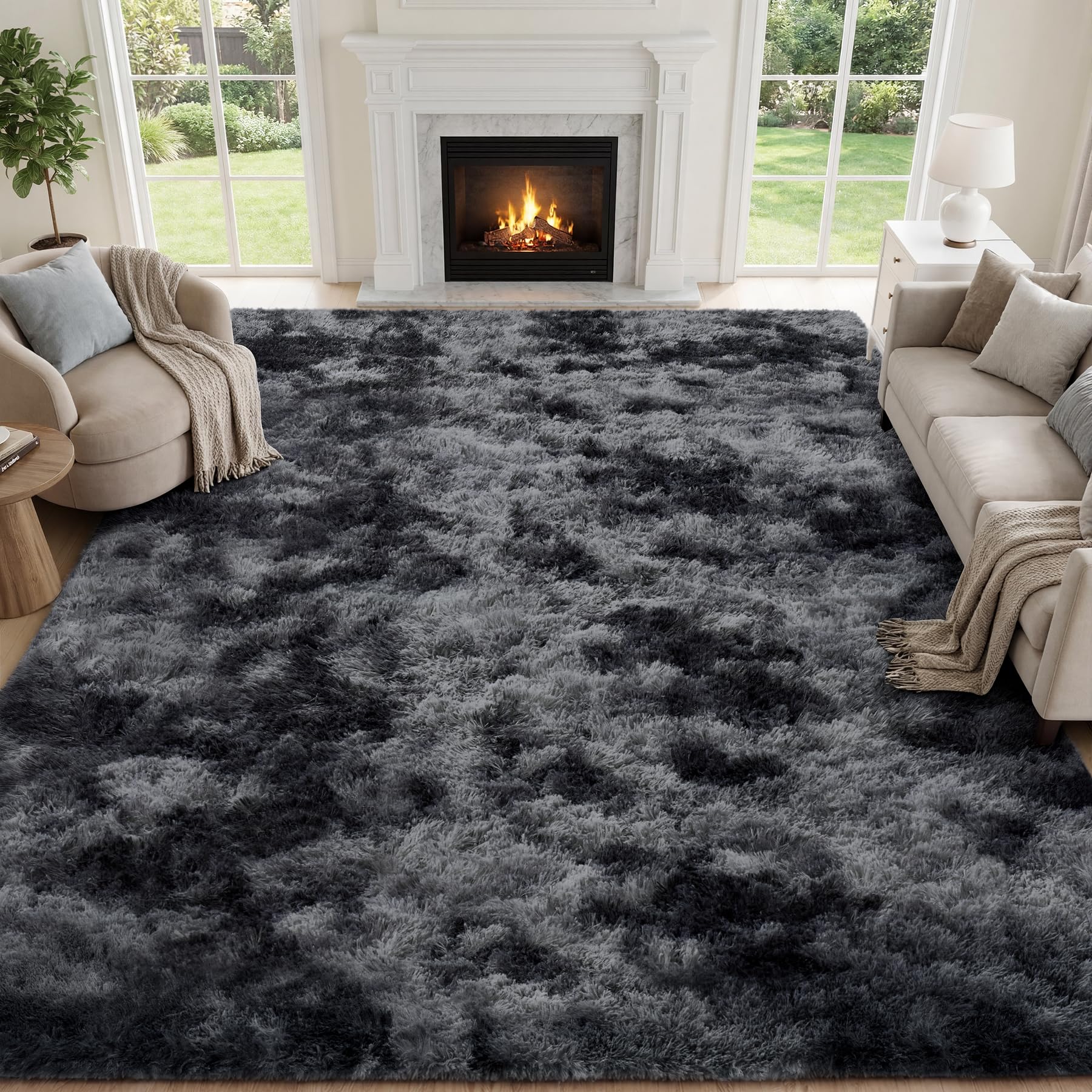 The Best Large Area Rugs in 2026 1 PLHXFRSoftAreaRugs 8x10 Area Rugs for Living Room Bedroom: Black Grey Soft Fluff - product photo