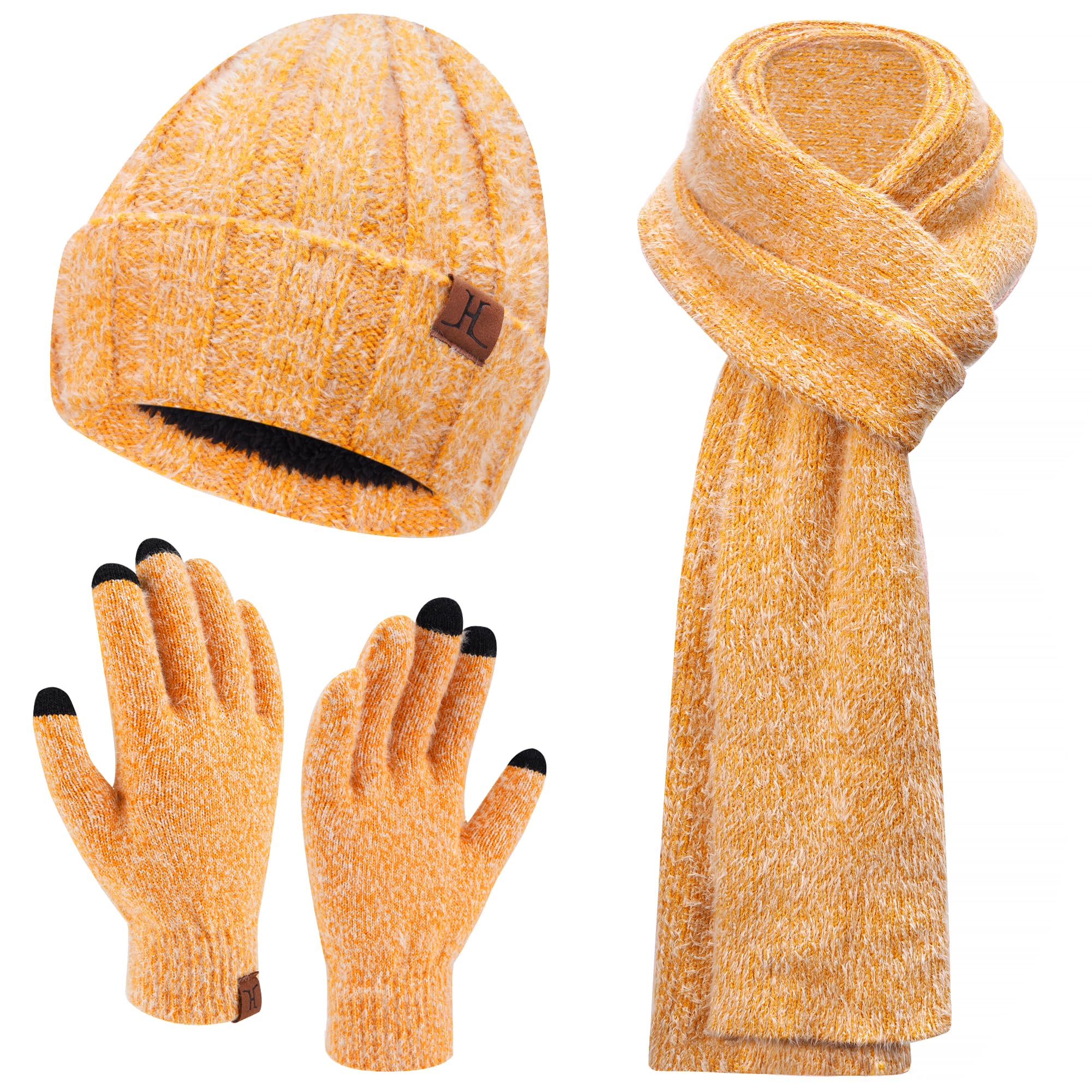 Villand 3-in-1 wollen muts voor dames, handschoenen en sjaal, winterset, 3-delige kabelgebreide muts voor dames met geschenkdoos, Bourgondy, Eén Maat
