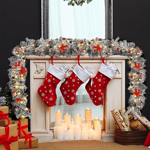 Miniatura 5 de Enhon Guirnalda de Navidad preiluminada de 8.8 pies con 50 luces LED globales, funciona con pilas con 8 modos y temporizador, guirnalda de Navidad