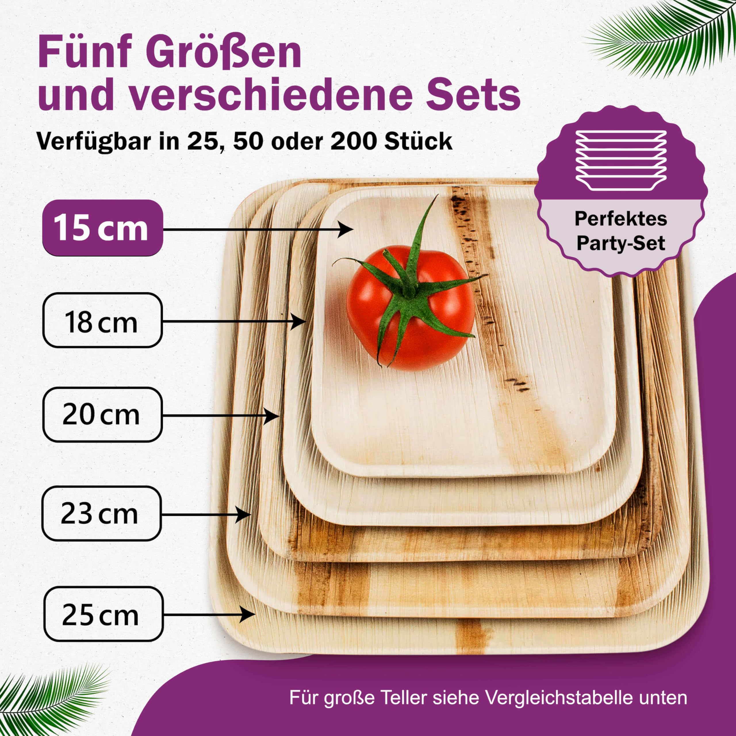 Palmblattteller 25 Stück – 25x25 Cm, Eckig, 100% Kompostierbar, Aus Areca-Palmblatt, Für Grillparty, BBQ & Events